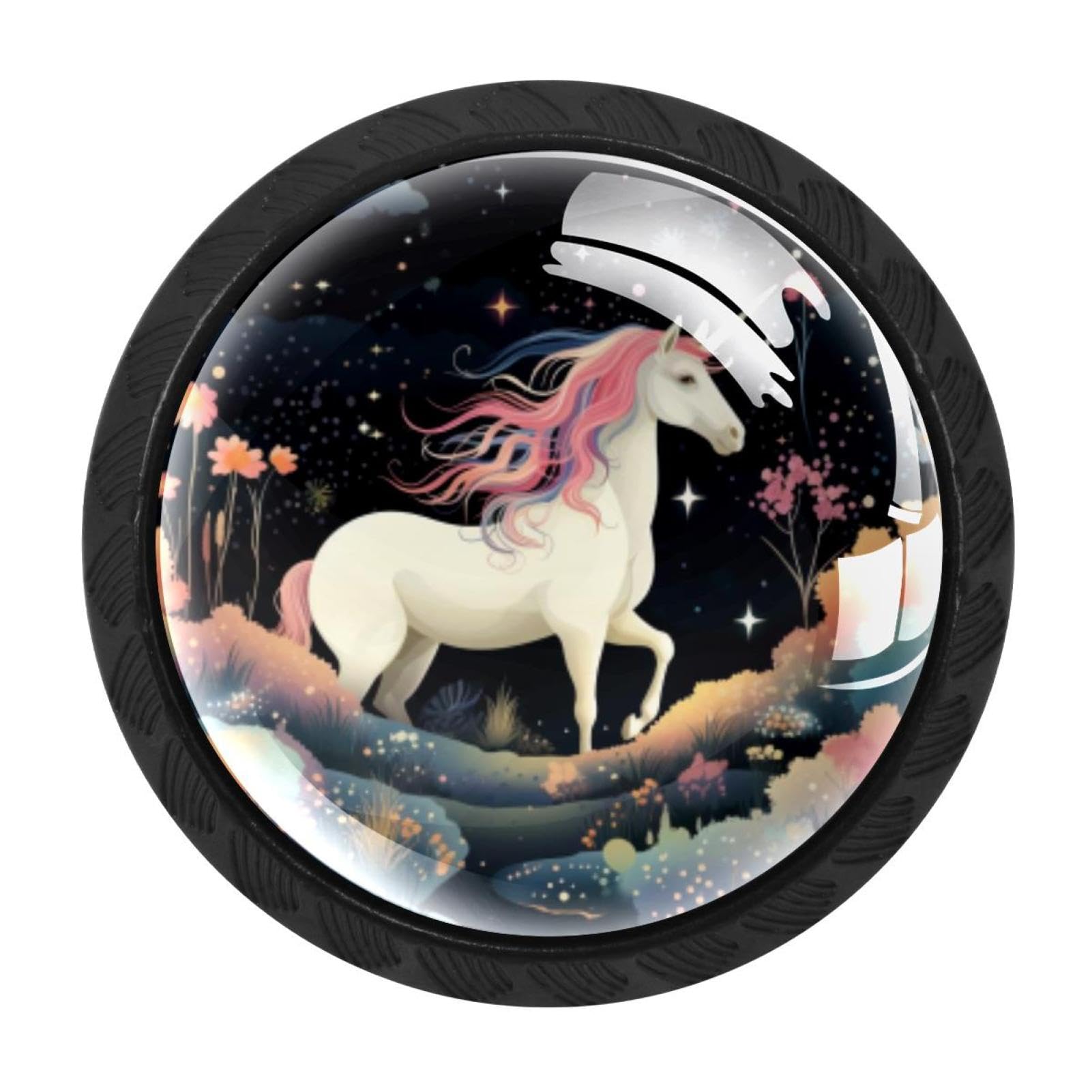 Chenzzzz Multicolored 04 4 Pieces Starry Unicorn Drawer Knobs, 35Mm Black Cabinet Knobs, Drawer Pulls And Knobs, Dresser Drawer Knobs, Cabinet Hardware Kitchen Cabinet Knobs