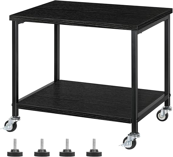 Black Printer Stand, Under Desk Printer Table with Wheels, Mobile