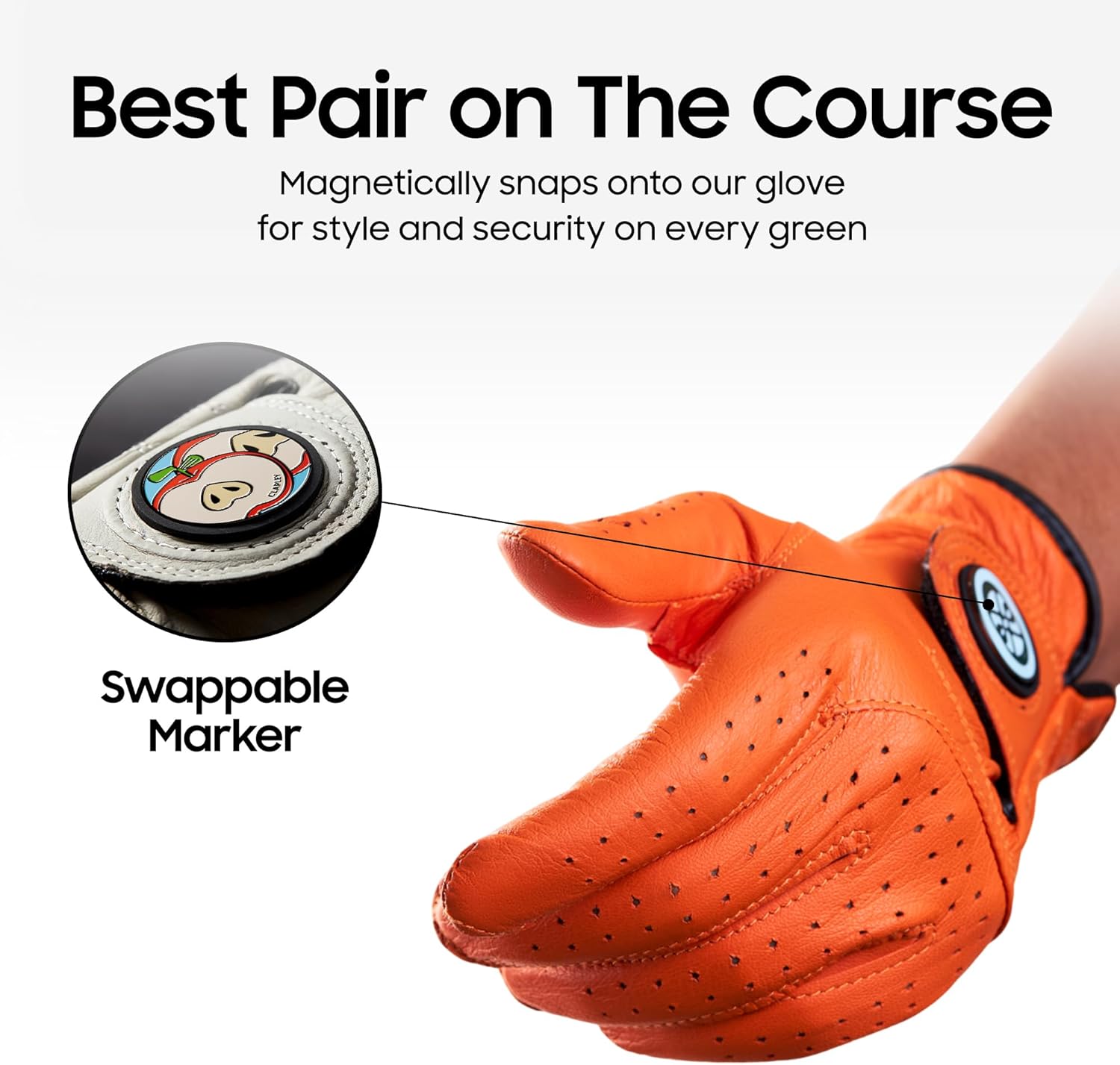 CLAPLEY | Men's Golf Gloves, Premium Cabretta Leather, Orange, Ballmark on Velcro & Golf Ball Markers 4pcs, Tin Box Included, Premium Gift Box Set for Golfer0