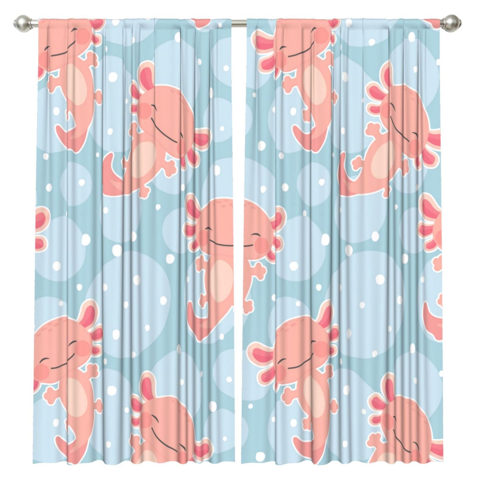 InOmak Cute Axolotl, 2 Panels Window Curtains 52 x 84 Inch Blackout Curtains for Living Room Bedroom