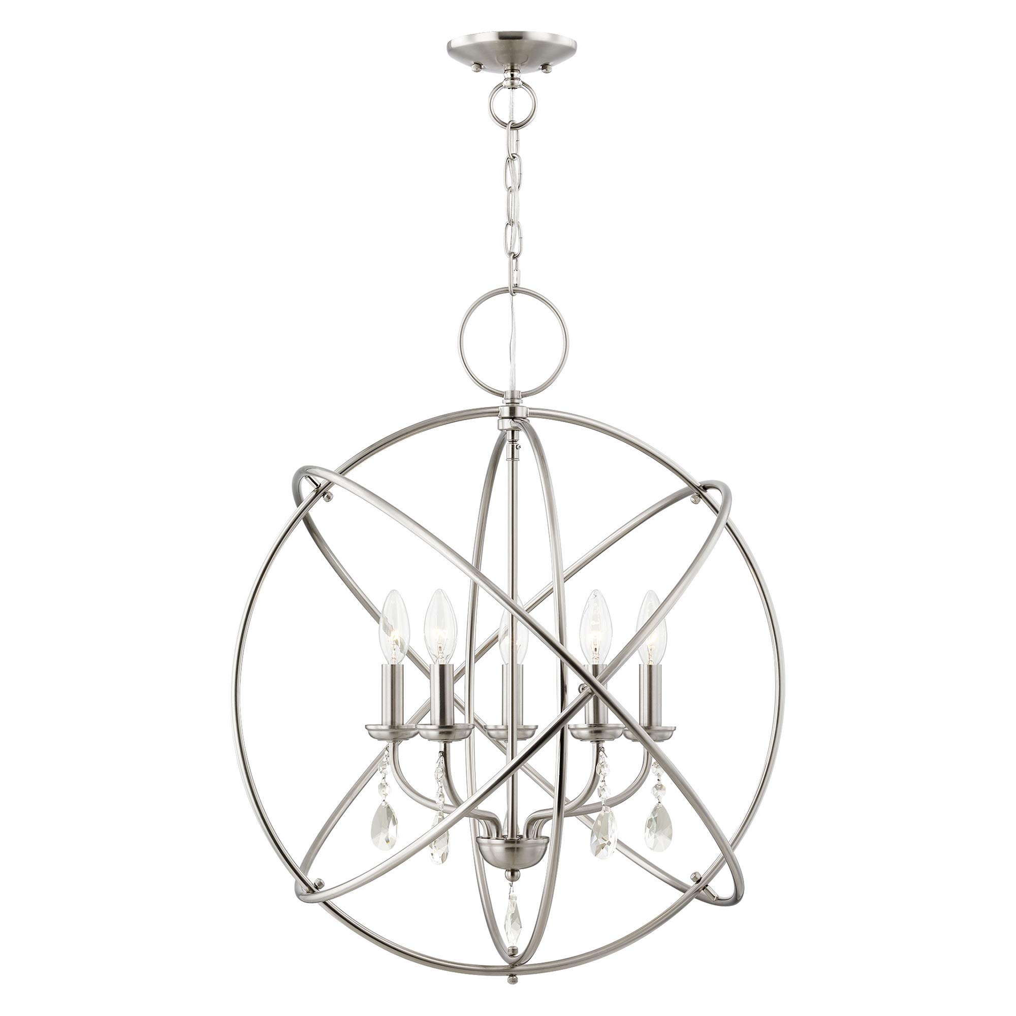 Livex Lighting 40905-91 Aria Collection Chandelier with 5 Arms and Dangling Crystals, Brushed Nickel