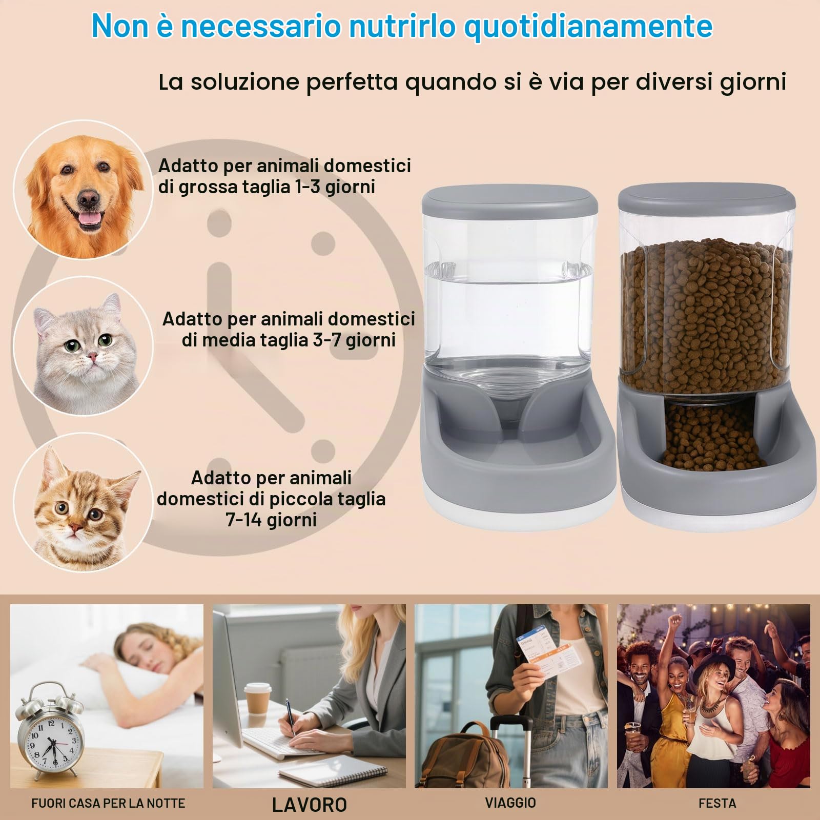 Dispenser Cibo Gatti Cani Automatico 2×3.8L Distributore Automatico e Distributore d'Acqua per Gatti, Dispenser di Crocchette e Acqua per Animali Domestici (Grigio)