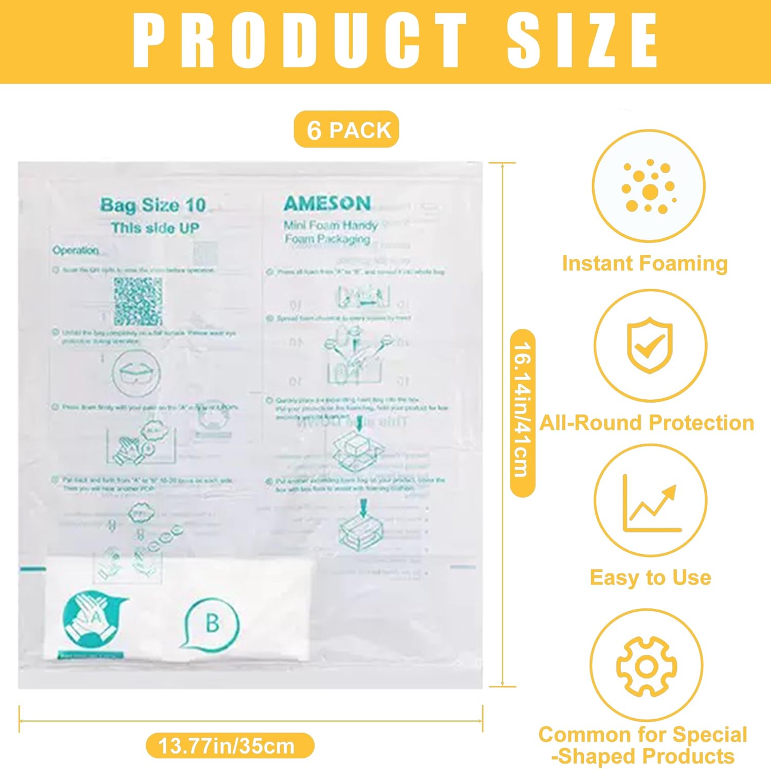 6 Pack 14"x16" Expandable Packing Foam for PC & Irregular-Shaped Items - Shockproof Expanding Foam Packaging, Protective Computer Shipping Material for Electronics & Fragile Device