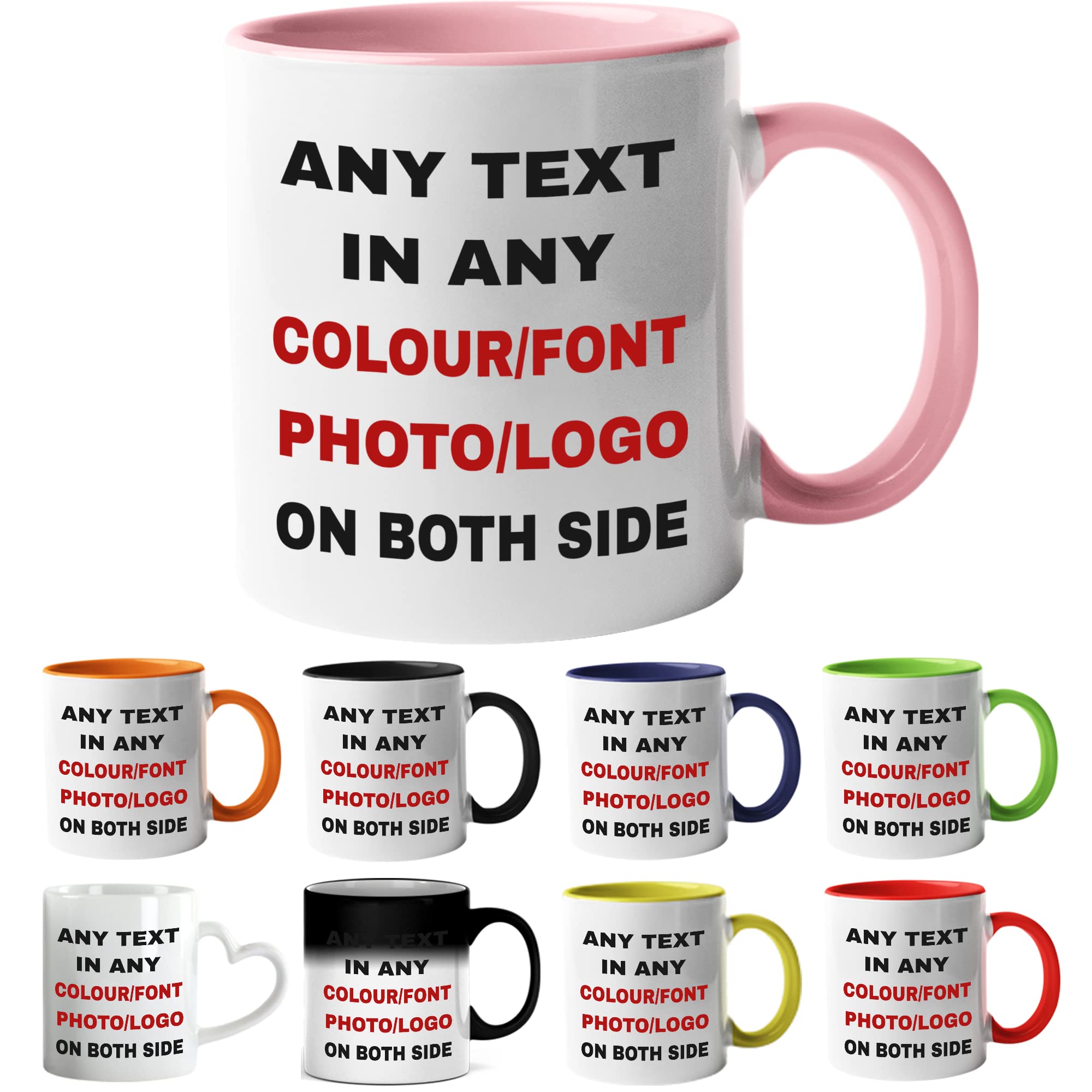 ia wares Personalised Mug - Any Text, Design, Picture or Logo on The Coffee Mug - Customised Coffee Mug Gifts for Birthday Christmas, Anniversary and Other Special Moments(11oz, Pink)