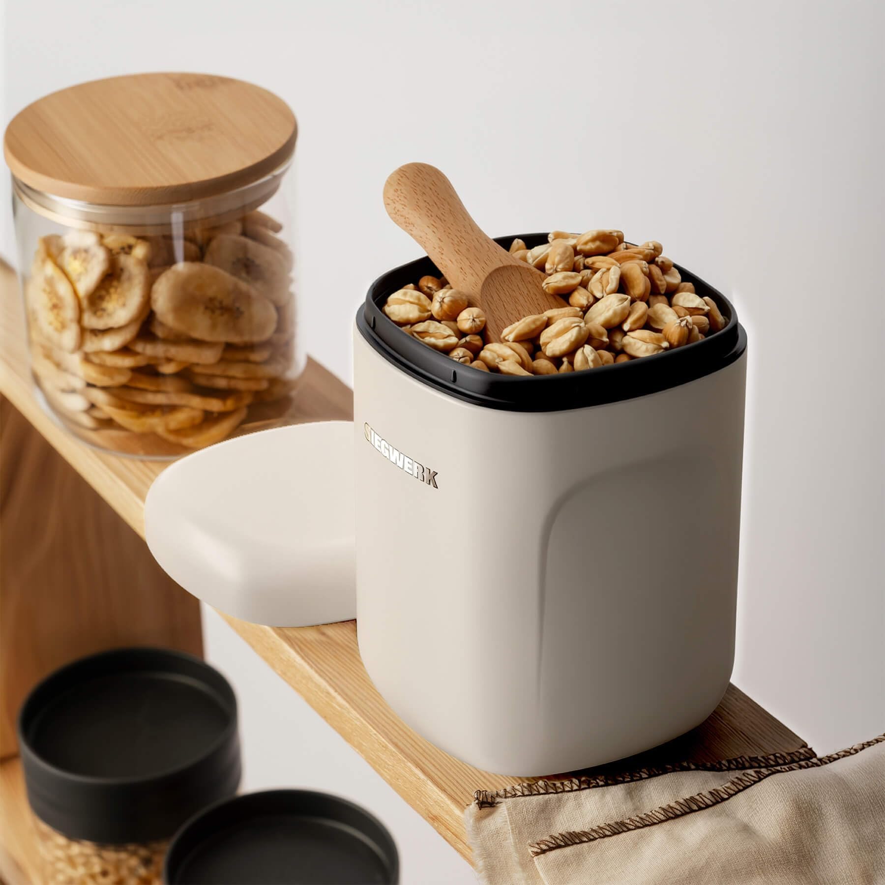 2er Set Vorratsdosen Vorratsdosen M - 1,25 l - Metall - mit Griffmulden an den Seiten - kombinierbar - beige