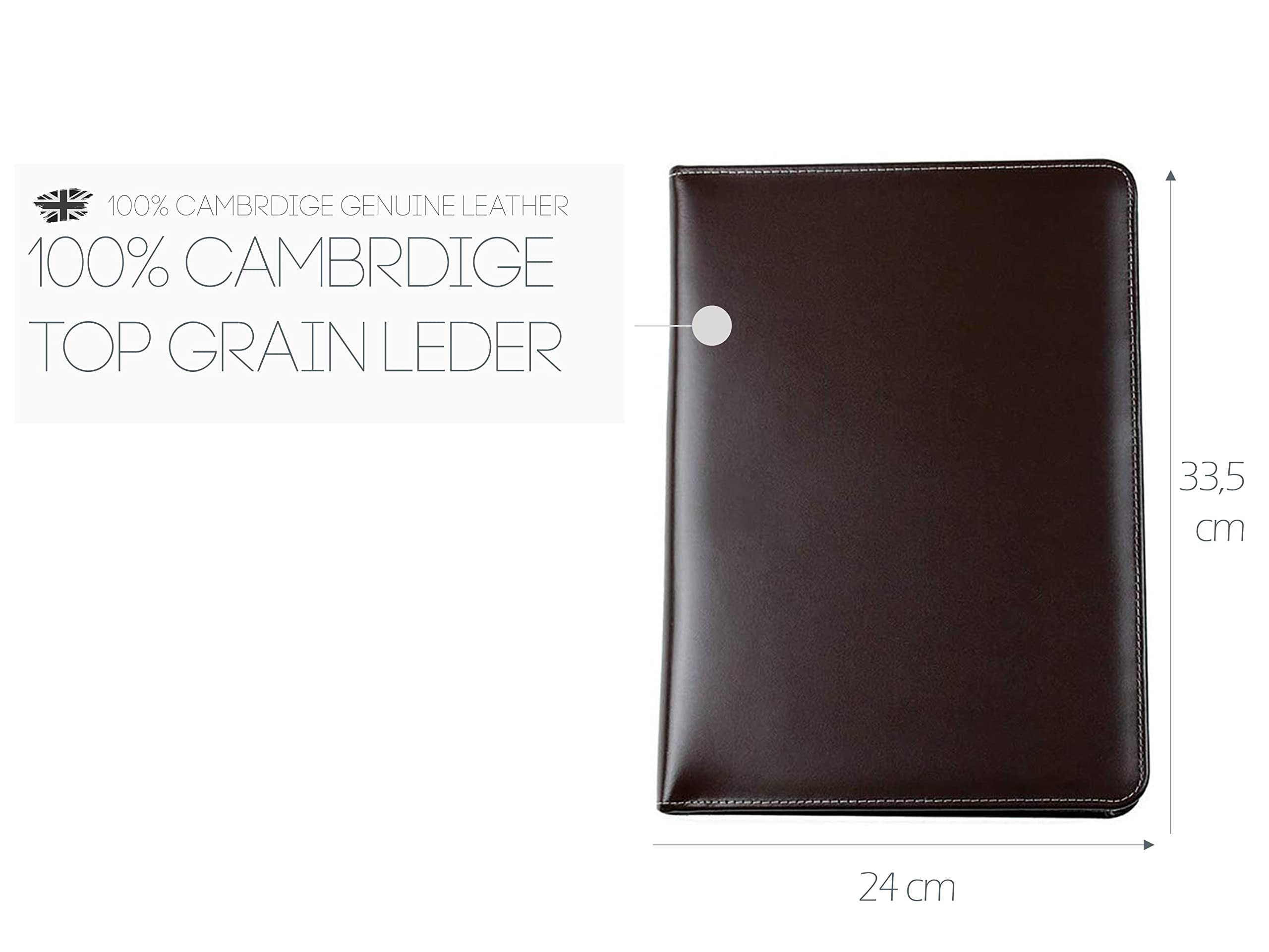 DELMON VARONE - Personalisierbare Tablet Schreibmappe DIN A4 aus Cambridge Top Grain Leder braun, Konferenzmappe mit Notizblock, Stiftschlaufe & Einsteckfächer, Besprechungsmappe mit Reißverschluss