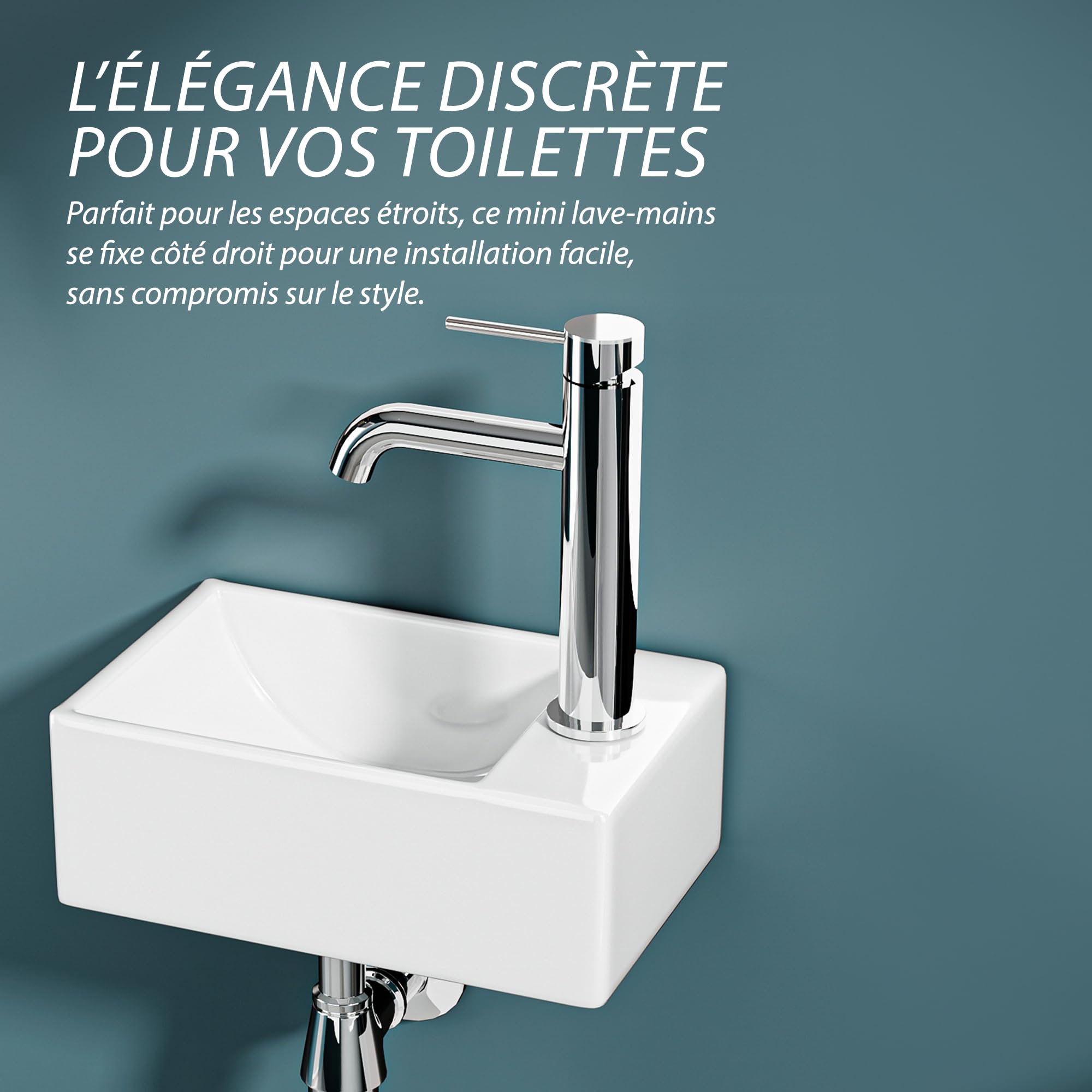 Mini Lave-Mains Ultra Compact Sortie Droite 30x19x11 cm – Vasque en Céramique Blanche Brillante – Idéal pour Toilettes, WC et Très Petits Espaces – Design Épuré et Moderne