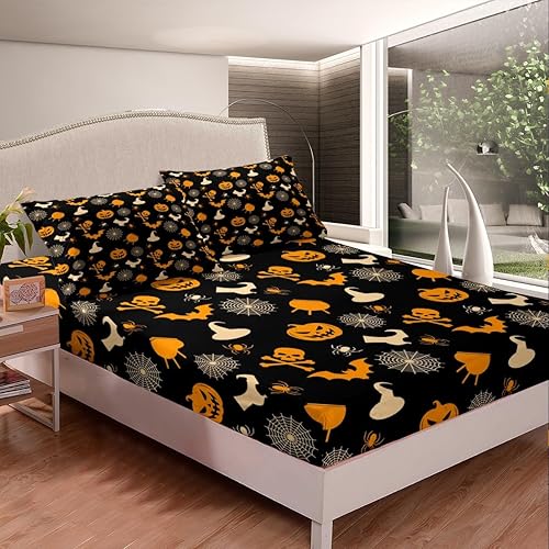 Vista 166 de Juego de sábanas bajeras con bonito diseño de gato negro para niños y niñas, diseño de dibujos animados de Halloween, gato, animales, sábanas