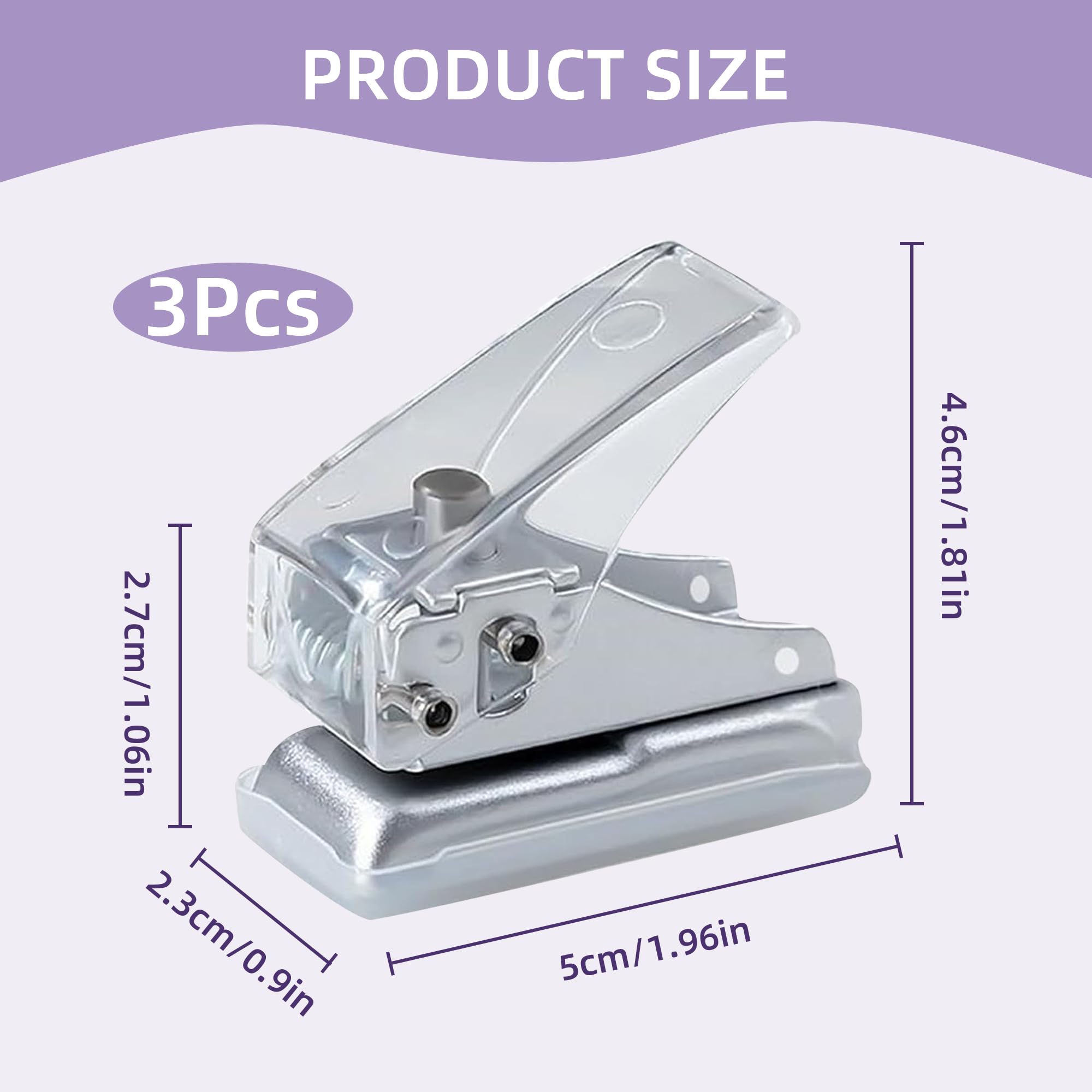 3PCS Single Hole Puncher 3 Colors Mini Paper Punc 10 Sheets Capacity Single Hole Punch for Paper for Scrapbooking Craft Projects(White/Purple/Transparent) - Image 2
