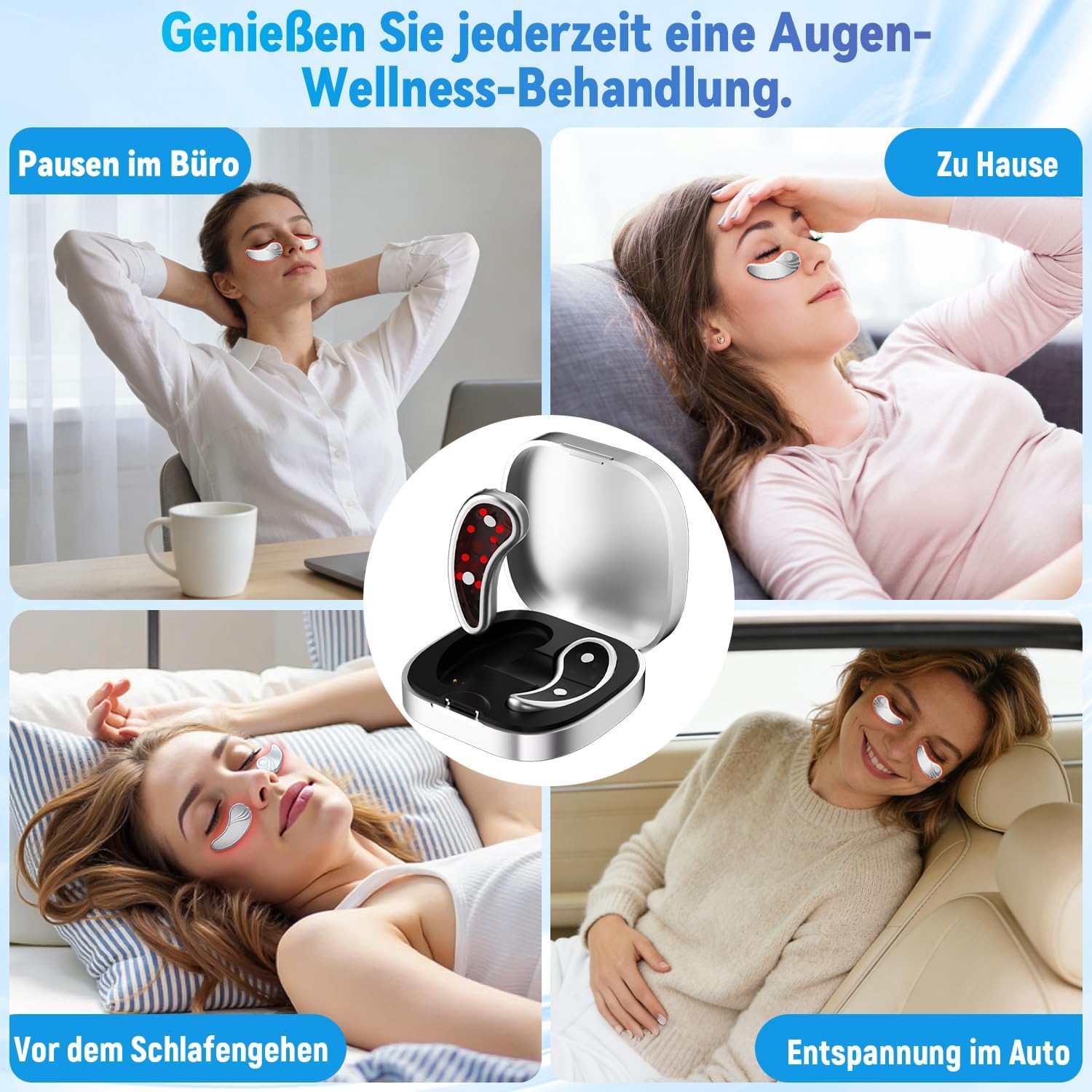Rotlicht Augenmassagegerät, Eye Massager mit Rotlicht Maske Wärme, Elektrisches Eye Beauty EMS Augenpads, Glow Pads Augen Massagegerät Alltagstauglich, Elektrisch Augenpads Anti Falten