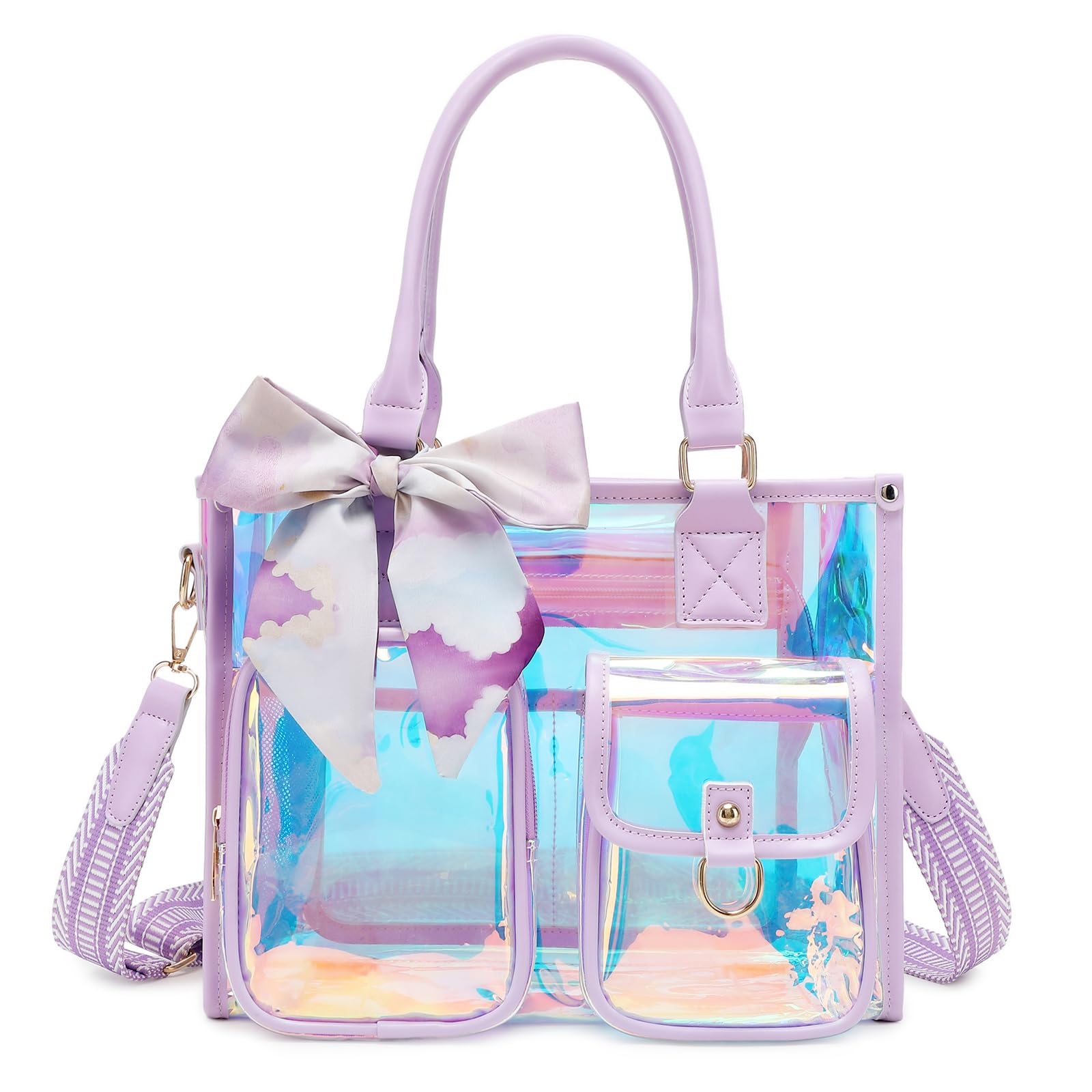 Clear Tote Bag 12x12x6 Thick PVC clear bags for Stadium Events Transparent Bag for Sports Events,Concert,Work &amp; Beach