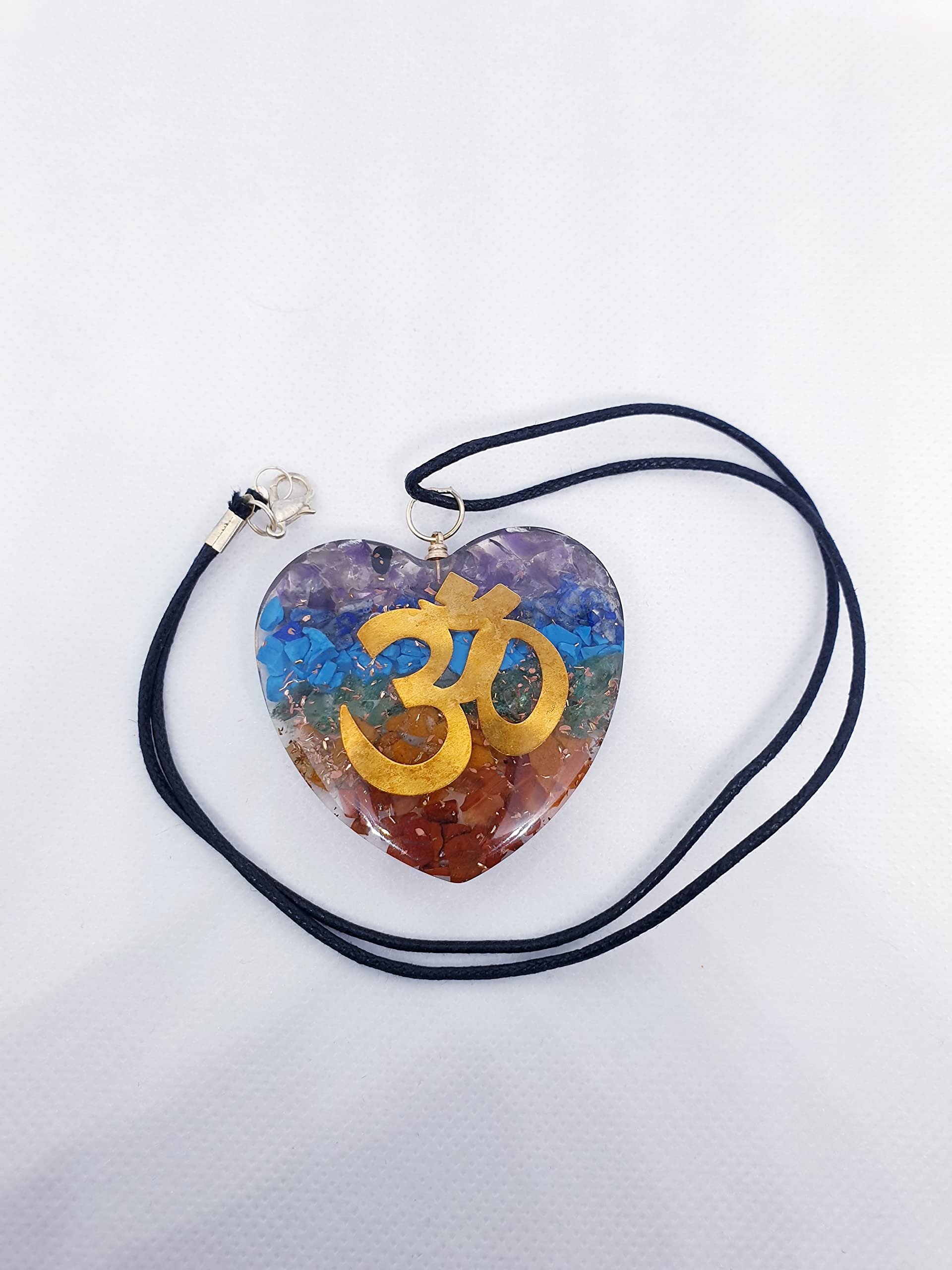 Reiki Energy Charged Seven Chakra Stone, OM Symbol ORGONE Pendant Powerful EMF Blocker Orgone Heart Shape Pendant