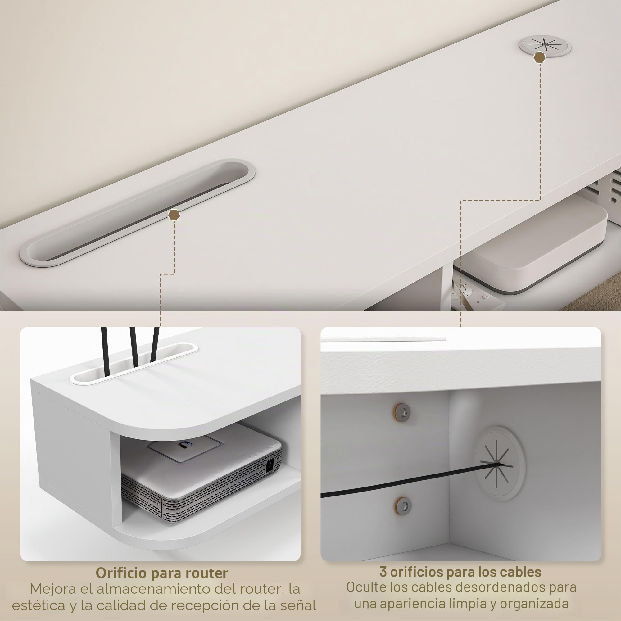HOMCOM Mueble TV de Pared 120 cm para TVs hasta 50 Pulgadas, Blanco | Soporte TV, 2 estantes abiertos, puerta abatible, gestión de cables, banco TV flotante, salón, dormitorio