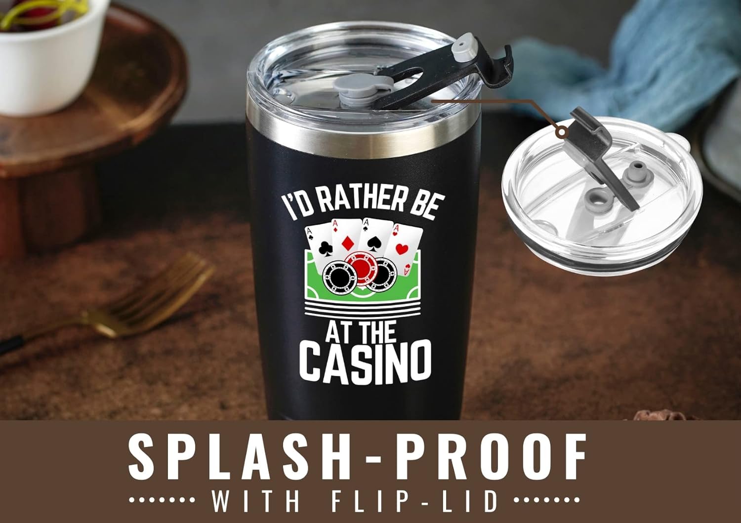 Onebttl Gambling Gifts, Casino Gifts for Men & Women for Christmas, Birthday, 20 Oz Stainless Steel Tumbler with Straw & Lid, Black - I'd Rather Be at the Casino - Image 4