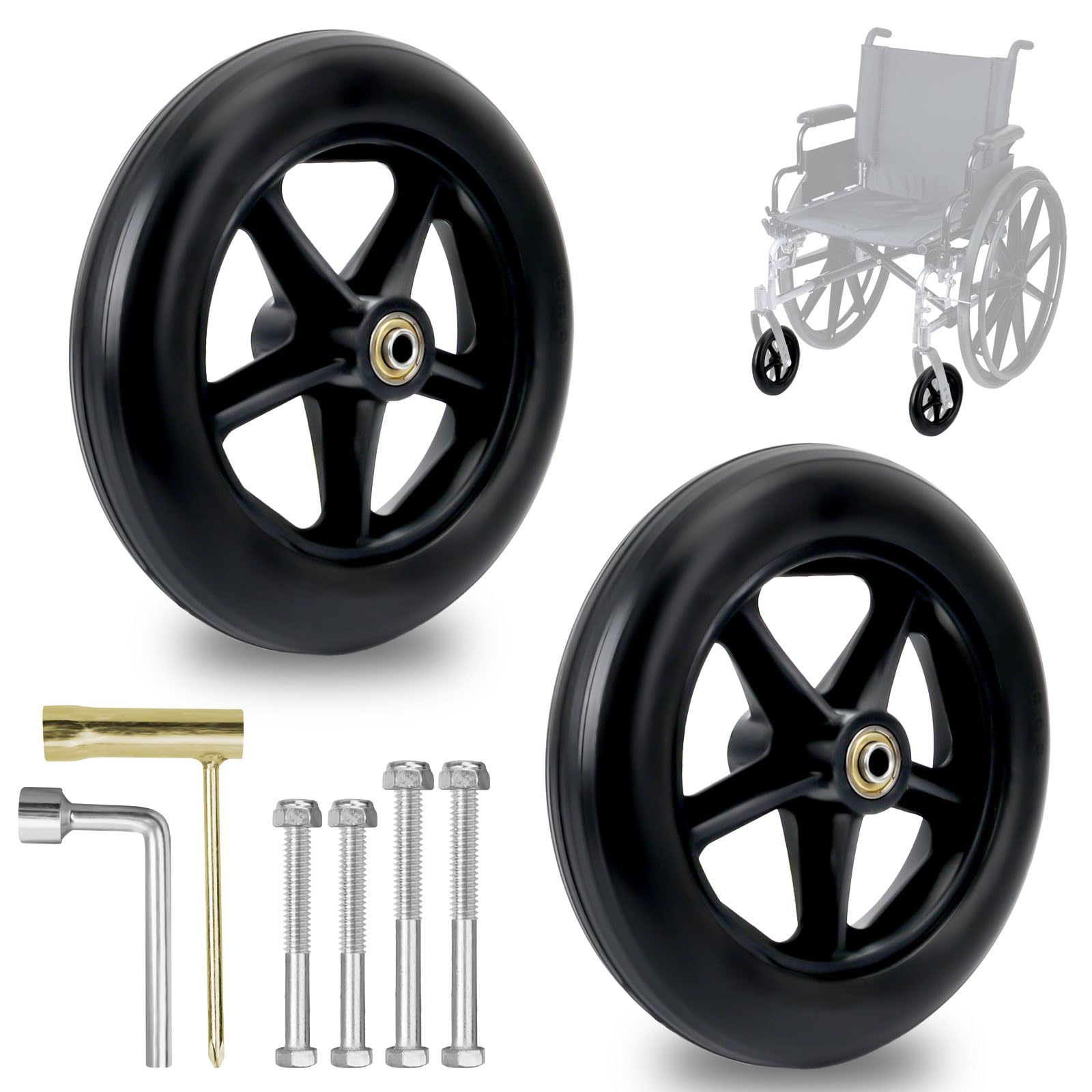200mm Roulette Avant de Fauteuil Roulant, 2 Roues avant du Fauteuil Roulant Antidérapant/Résistant à l'usure, Roue de Fauteuil Roulant pour Fauteuils Roulants, ruedas de repuesto sólidas de 200 mm