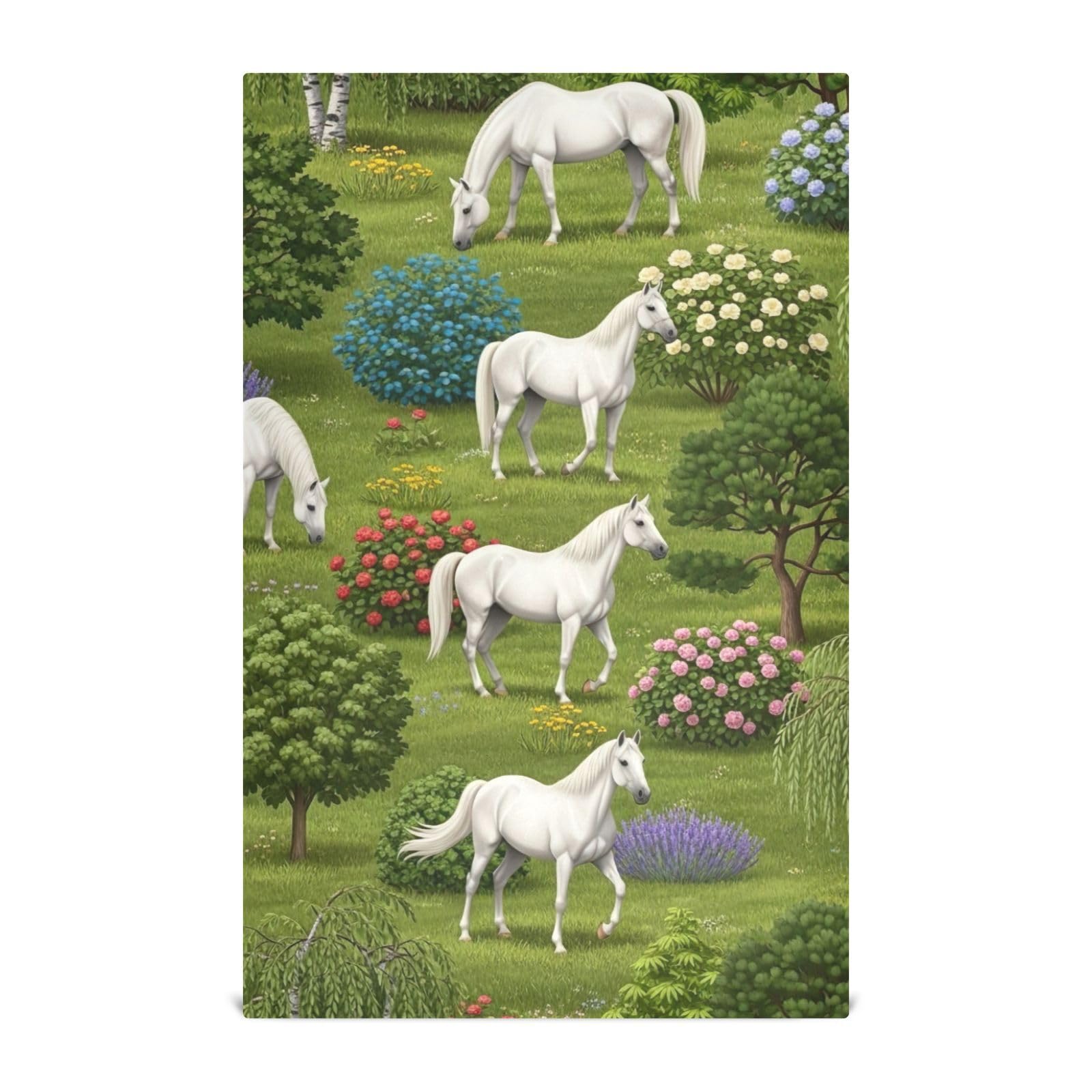 Linge de cuisine de style rustique aux finitions soignées imprimé fleurs et chevaux