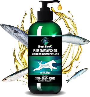 8oz Pure Omega Fish Oil for Dogs, Cats & Ferrets - Liquid Supplement for Joint Pain Relief - Omega 3 Fish Oil for Cats - Soft Skin & Shiny Coat - Pets Love Best Paw Nutrition
