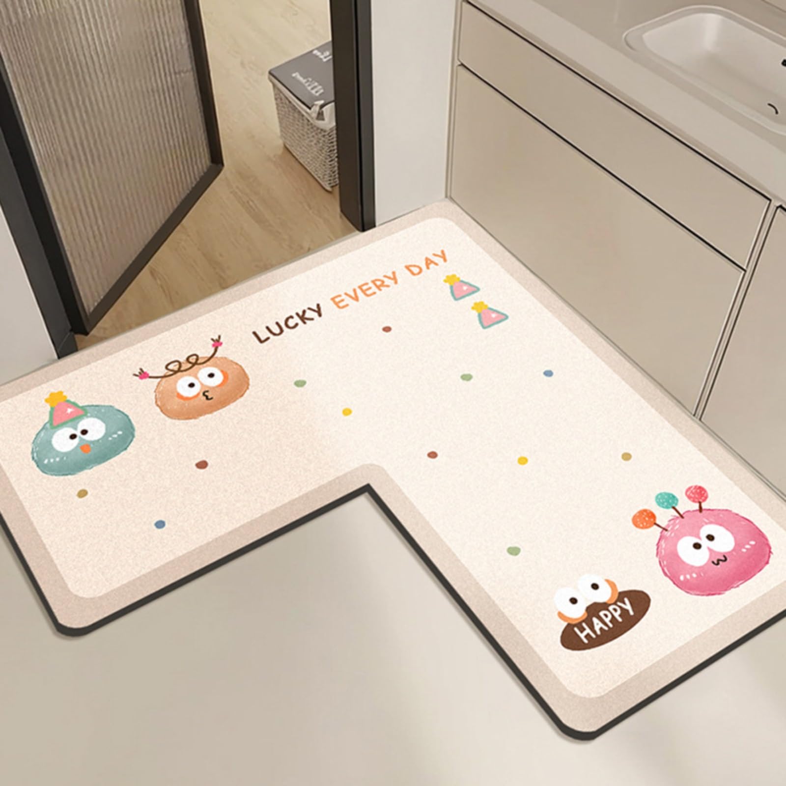 Tapis de bain en L antidérapant évier cuisine floral 70x70 cm