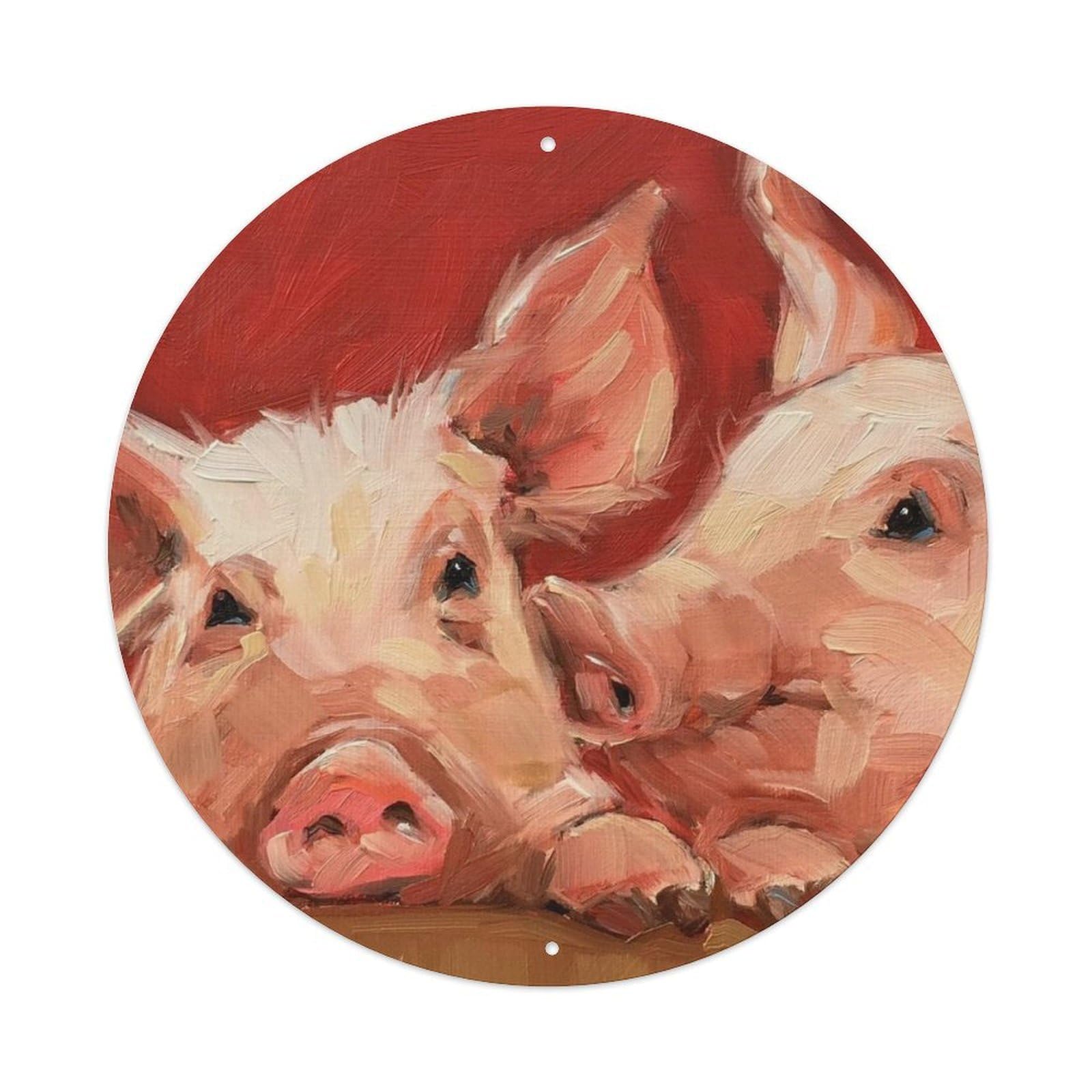 Animal Artwork Two Pink Pigs Vintage Metal Tin Sign Plaque Wall Decor for Cafe, Club Bar, Office, Garden Metal Poster 8x8Inch