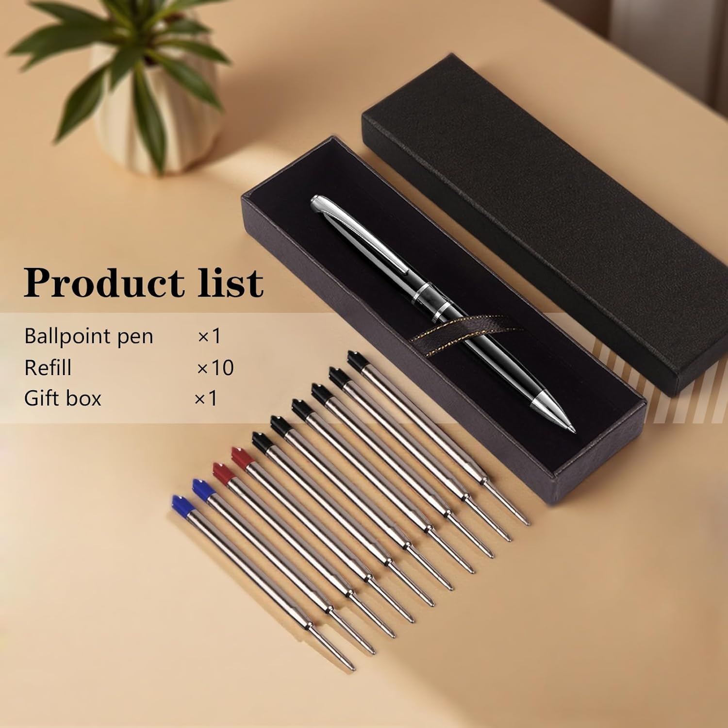 Executive Ballpoint Pens Set ，10 Pcs Refills of 3 Ink Colors, Luxury Acrylic & Metal Retractable Rollerball Pens, Smooth Writing Office Pens for Business, Teachers, Professionals（Black） - Image 6