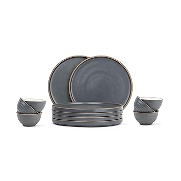Ceramic Organic Dinner Set, 12 Pcs, Grey & White | Crockery Set | Ceramic Dinner Set | Matte Finish | Dinner Set Ceramic (Dinner Set - Grey & White, 12 Piece)
