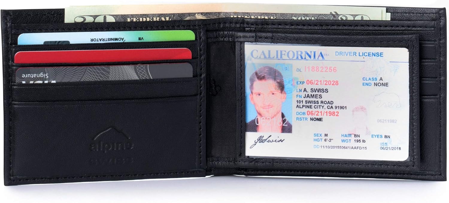 Vista 4 de Alpine Swiss Cartera plegable de cuero con bloqueo RFID para hombre de alta capacidad