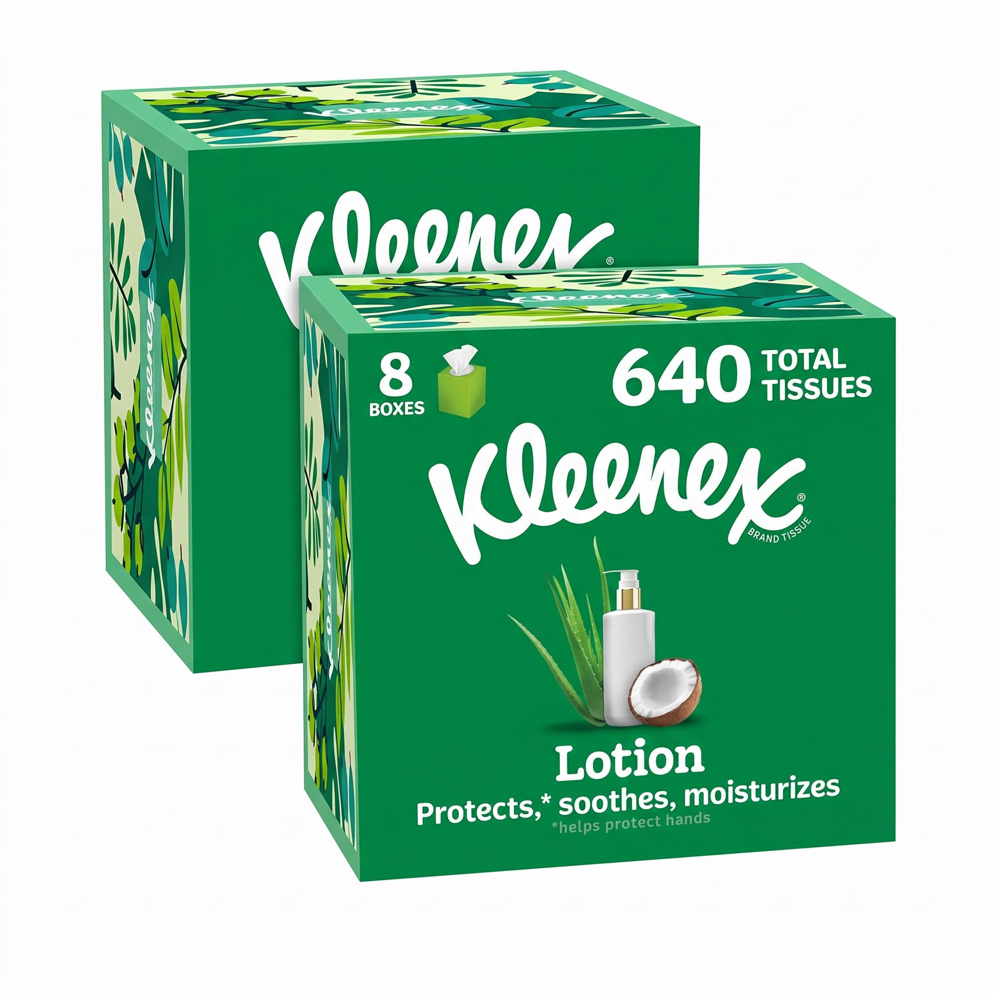 Kleenex Lotion Facial Tissues with Coconut Oil,Cube Boxes,80 Tissues Per Box,3-Ply,(Pack of 16)