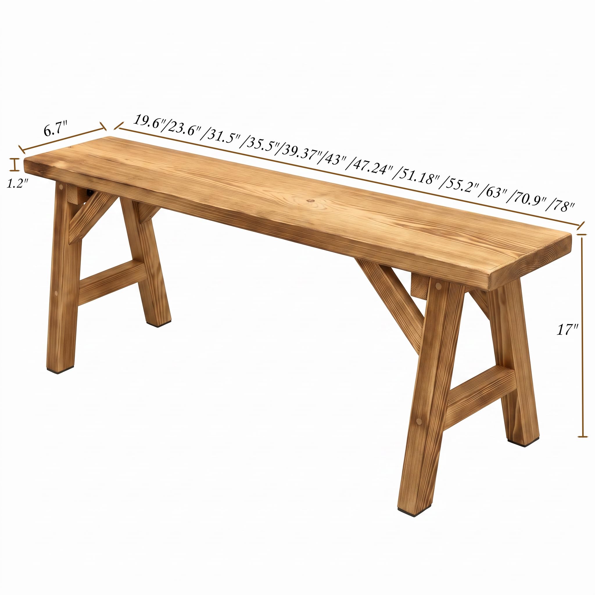 63in Wood Bench for Dining Entryway, Solid Pine