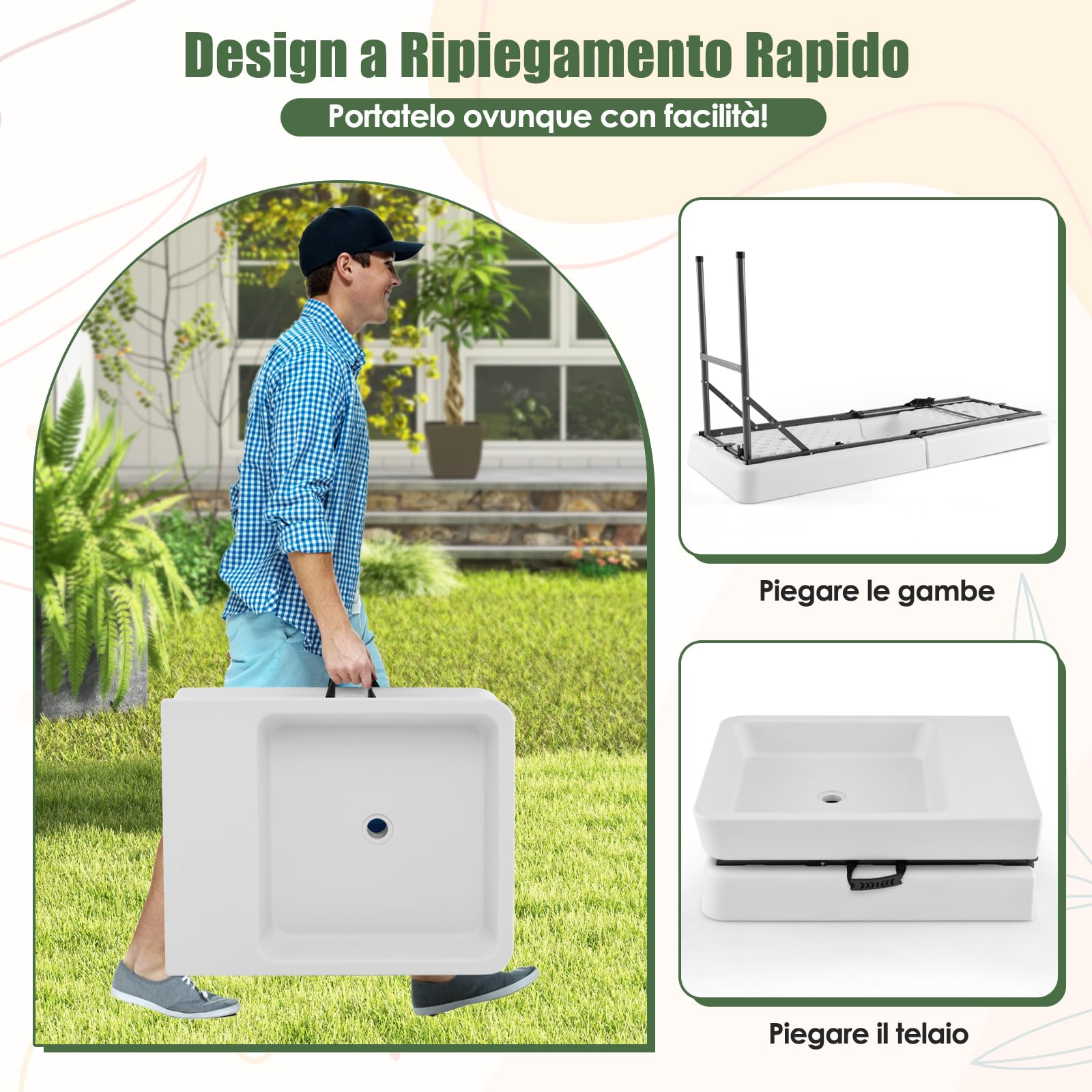 RELAX4LIFE Tavolo Refrigerante Pieghevole 150 CM per Bevande e Alimenti Freddi, con 2 Lavelli, Gonna Rimovibile, Tubo di Scarico Regolabile, Piano in HDPE, Tavolo del Ghiaccio Per Giardino, Campeggio