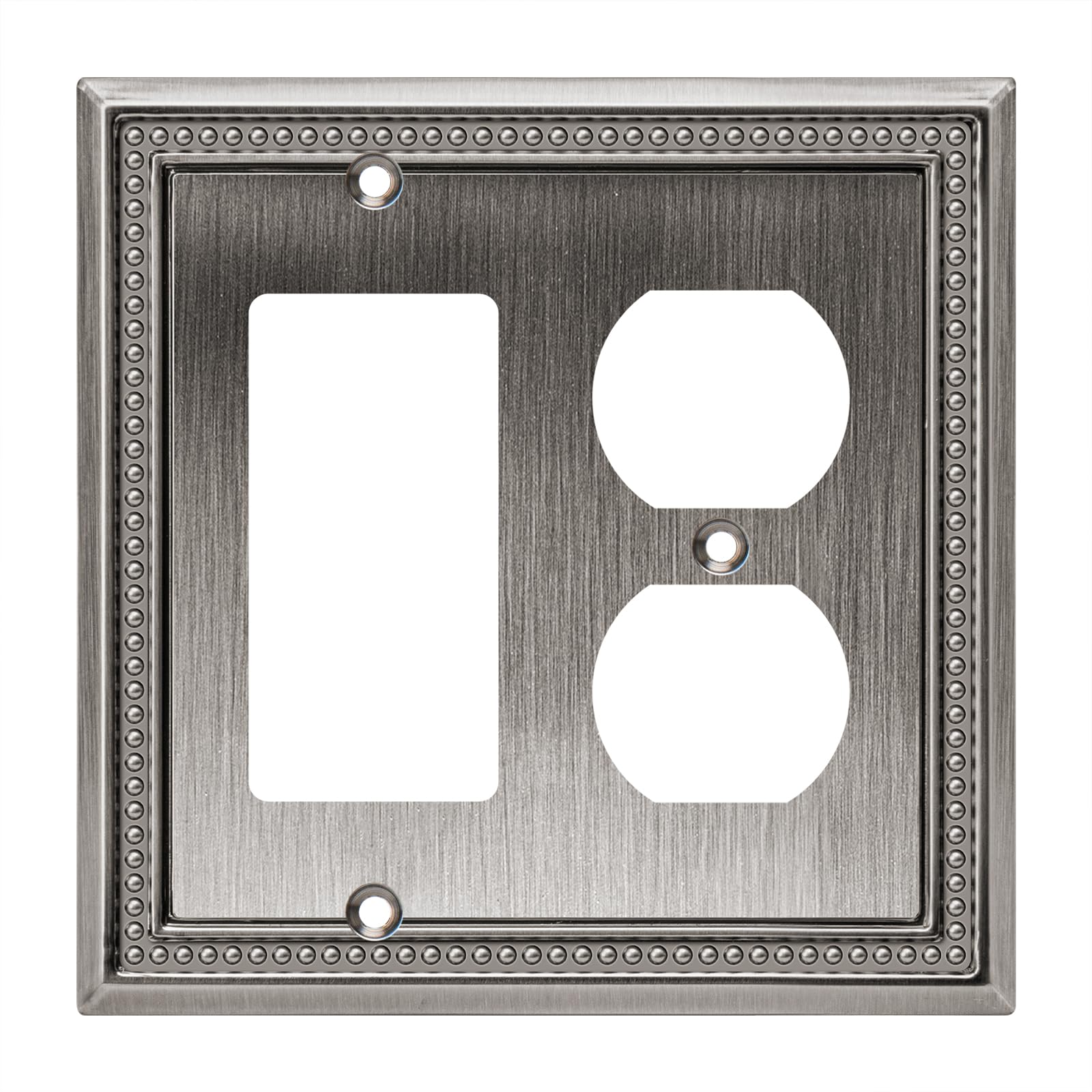 Henne Bery Sunken Pearls Heavy Duty Decorative Wall Plate Switch Plate Outlet Cover (Decorator/Duplex, Heirloom Silver)