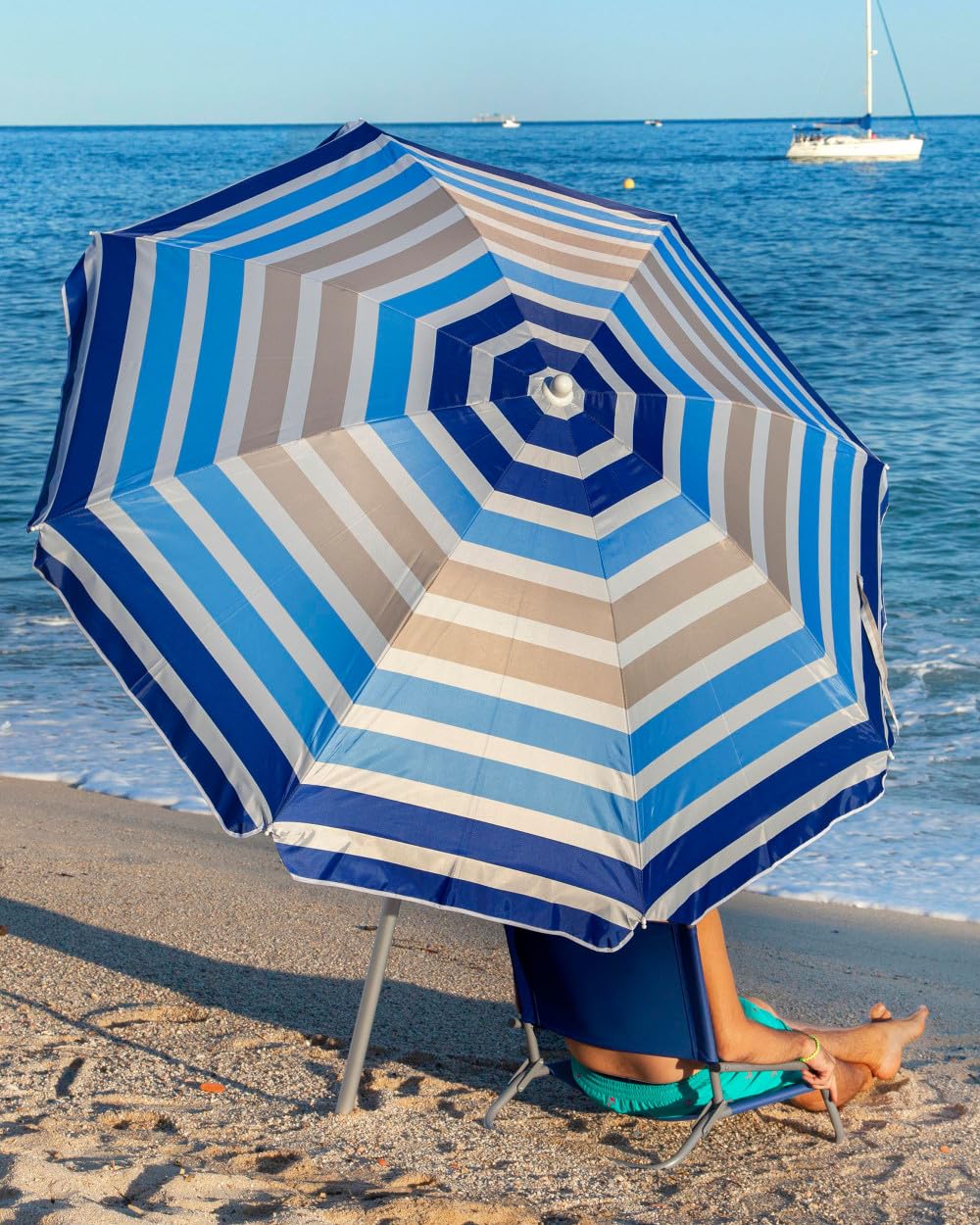 SUN & SURF Sombrilla de Playa Premium con Ventilación 180 cm Mástil Inclinable Punta Twister y Junta de Doble Seguridad UPF 50+ UV