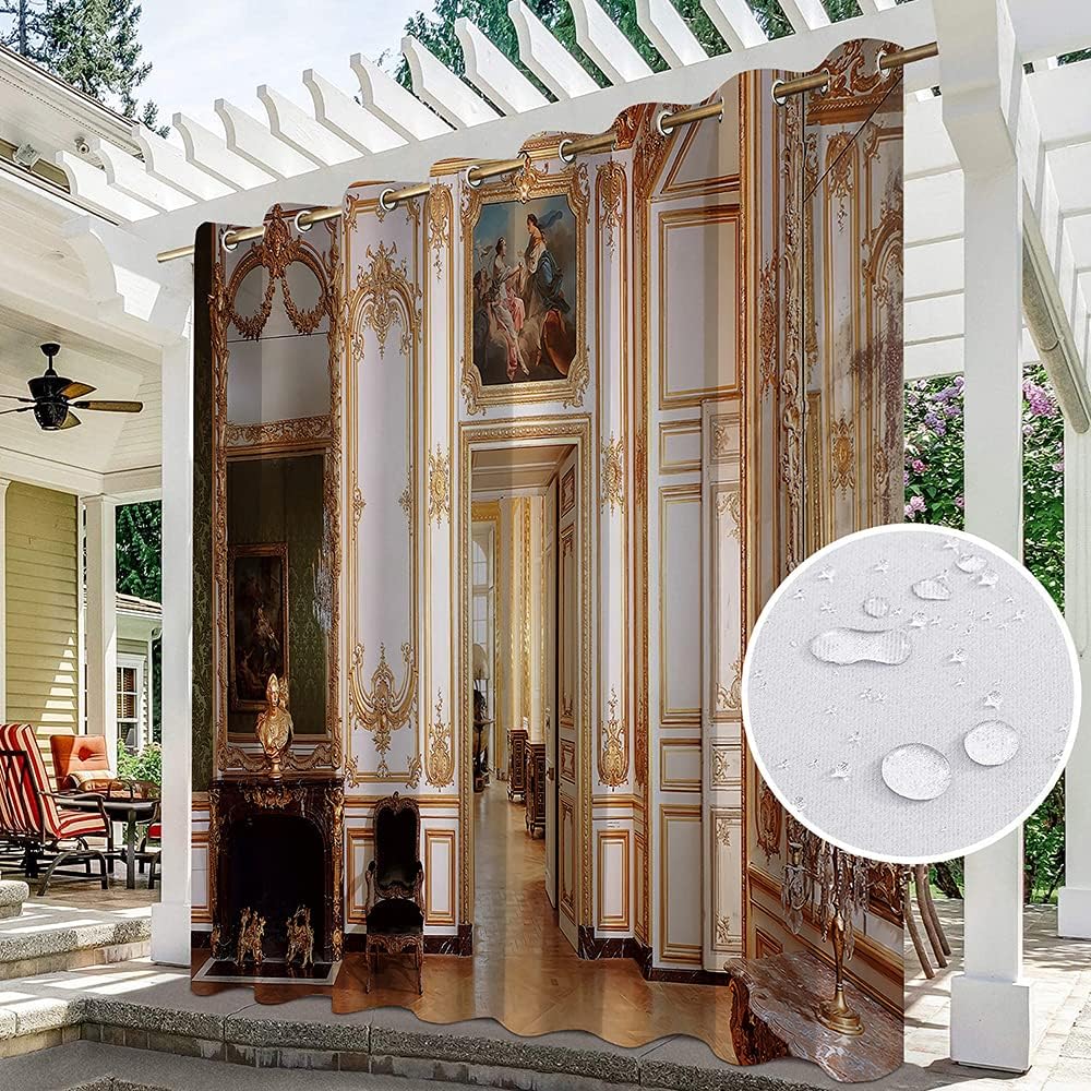 Outdoor Waterproof Old Castle Brick Wall PrintingCurtains Waterproof Window Drapes Shades Blinds for Living Room Porch Door Pergola Cabana Gazebo Grommet Top One Panel(17 80"x 92" 200cm x 234cm)