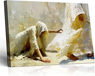 Framed Jesus Healing Canvas Wall Art Christian Poster Print Depicting Woman Touching Jesus' Clothes Home Wall Decor Religious Painting Gallery Wrapped Canvas Painting 12x16 Inch Ready to Hang