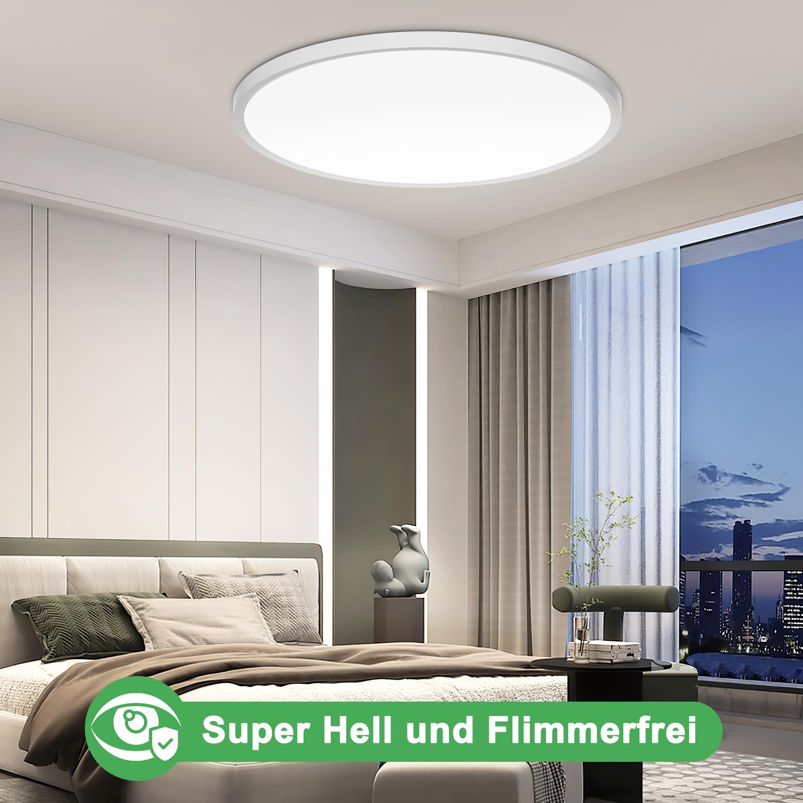 Deckenlampe LED Deckenleuchte Flach Rund, Ø50CM Deckenlampe LED 48W 4800LM 4000K Neutralweiß IP44 Wasserdicht Badezimmer Lampe, Badlampe Decke für Bad Küche Flur Schlafzimmer Keller