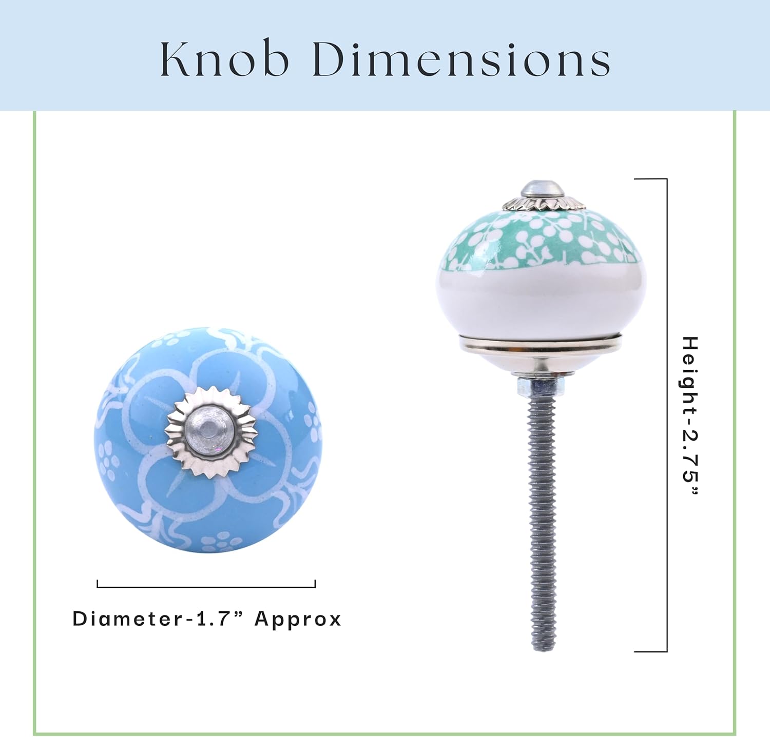RAJRANG BRINGING RAJASTHAN TO YOU Ceramic Knobs for Cabinet Dresser Drawer and Furniture Hand Painted Antique Floral Cupboard Pull Knob Round Blue Pack of 30