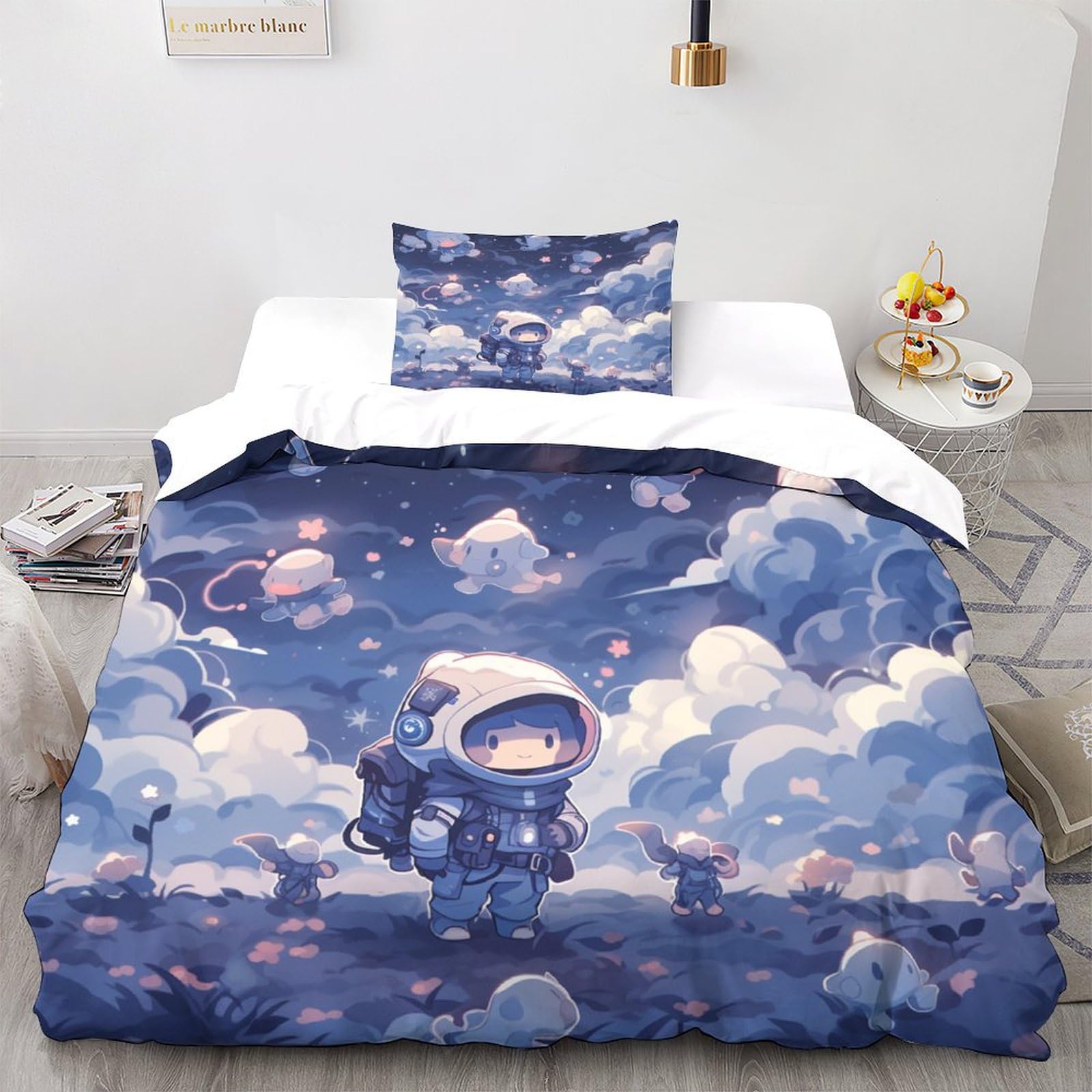 Linge de lit imprimé astronaute 3D avec fermeture éclair pour un lit simple facile à faire