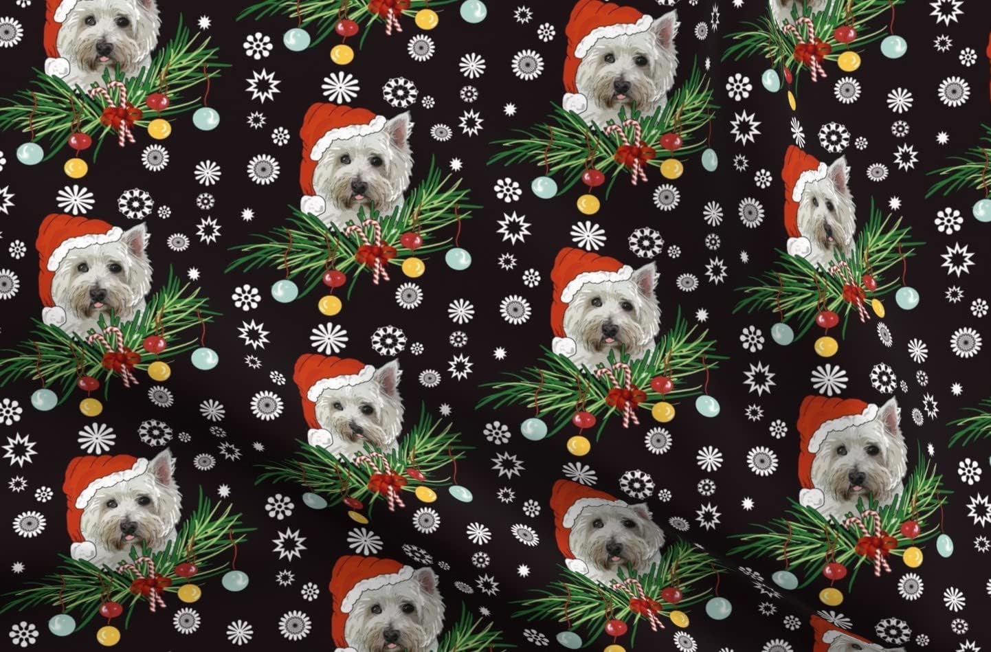 Spoonflower Fabric - West Highland White Christmas Terrier Westie Holiday Dogs Printed on Petal Signature Cotton Fabric by The Yard - Sewing Quilting Apparel Crafts Decor