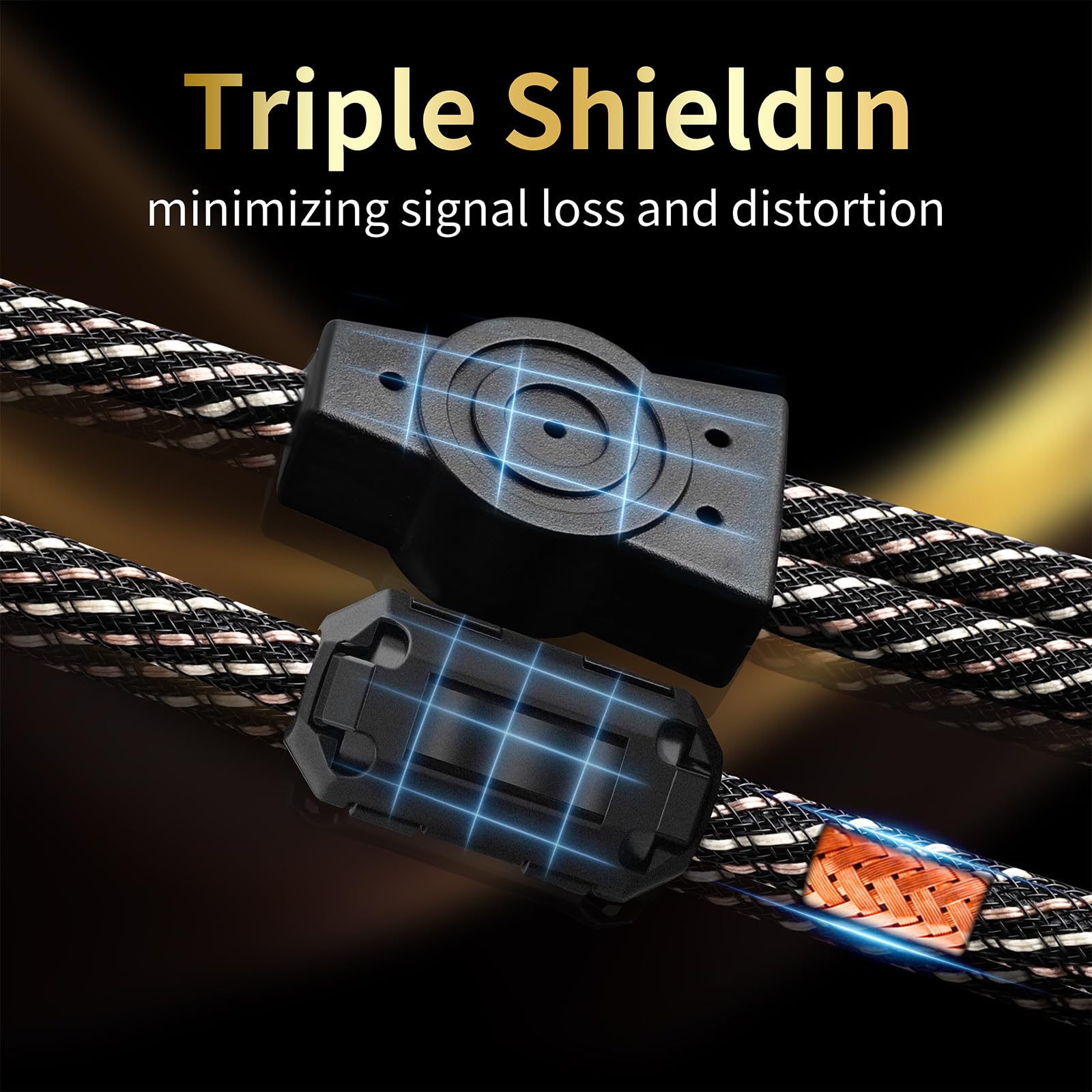 Audiophile Y-Splitterkabel, 3,5 mm auf Dual-XLR-Stecker, 15 AWG, 4 N OFC-Kern, 24 K vergoldete Stecker mit Nylongeflecht für Studioaufnahmen, Heimkino, Lautsprecher, HiFi-Audio-System (0,5 m)