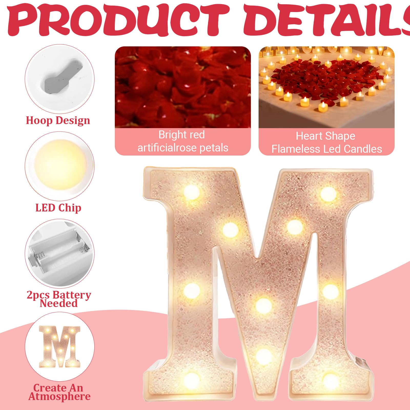 2031 pezzi rosa MARRY ME lettere luminose come decorazione per proposte di matrimonio, 2000 petali di rosa, cartello MARRY ME con 24 candele a cuore senza fiamma, per proposte di matrimonio