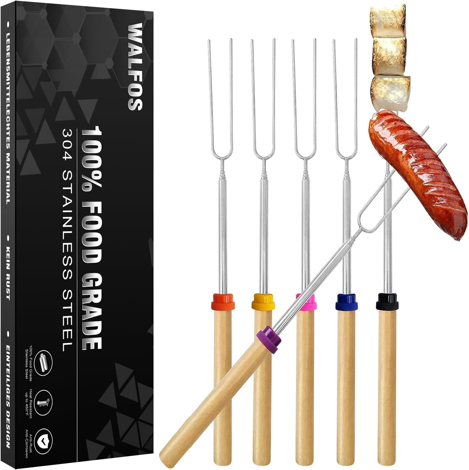 – WALFOS Marshmallow Toasting Forks, Telescoping Marshmallow Toasting Kits Sticks, BBQ Smores Skewers,Campfire Roasting Sticks & Hot Dog Forks, 6 PCS