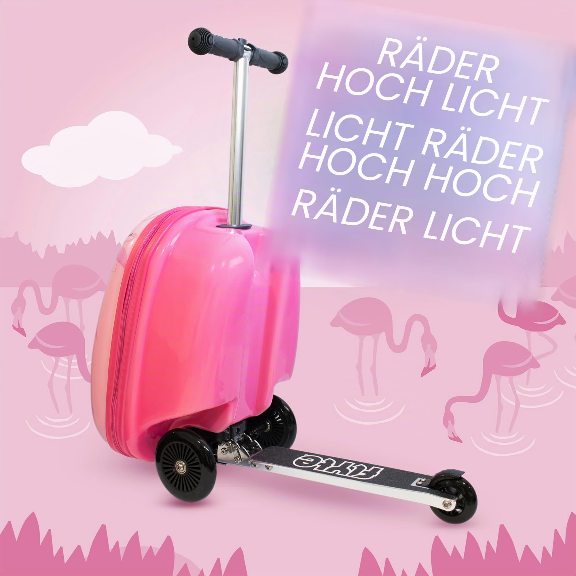 Flyte Scooter Koffer - 2-in-1, 45 cm Reisekoffer Kinder, 25 Liter Fassungsvermögen Kinderkoffer Handgepäck, Reisetasche Kinder mit Rollen, Hartschalenkoffer Kinderreisetasche