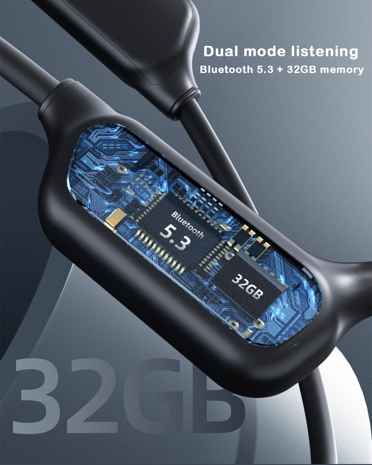 Casque de natation étanche IPX8 avec mémoire de 32 Go, Bluetooth 5.3 à oreilles ouvertes avec microphone sans fil pour la course à pied, natation, cyclisme, entraînement (orange + noir)