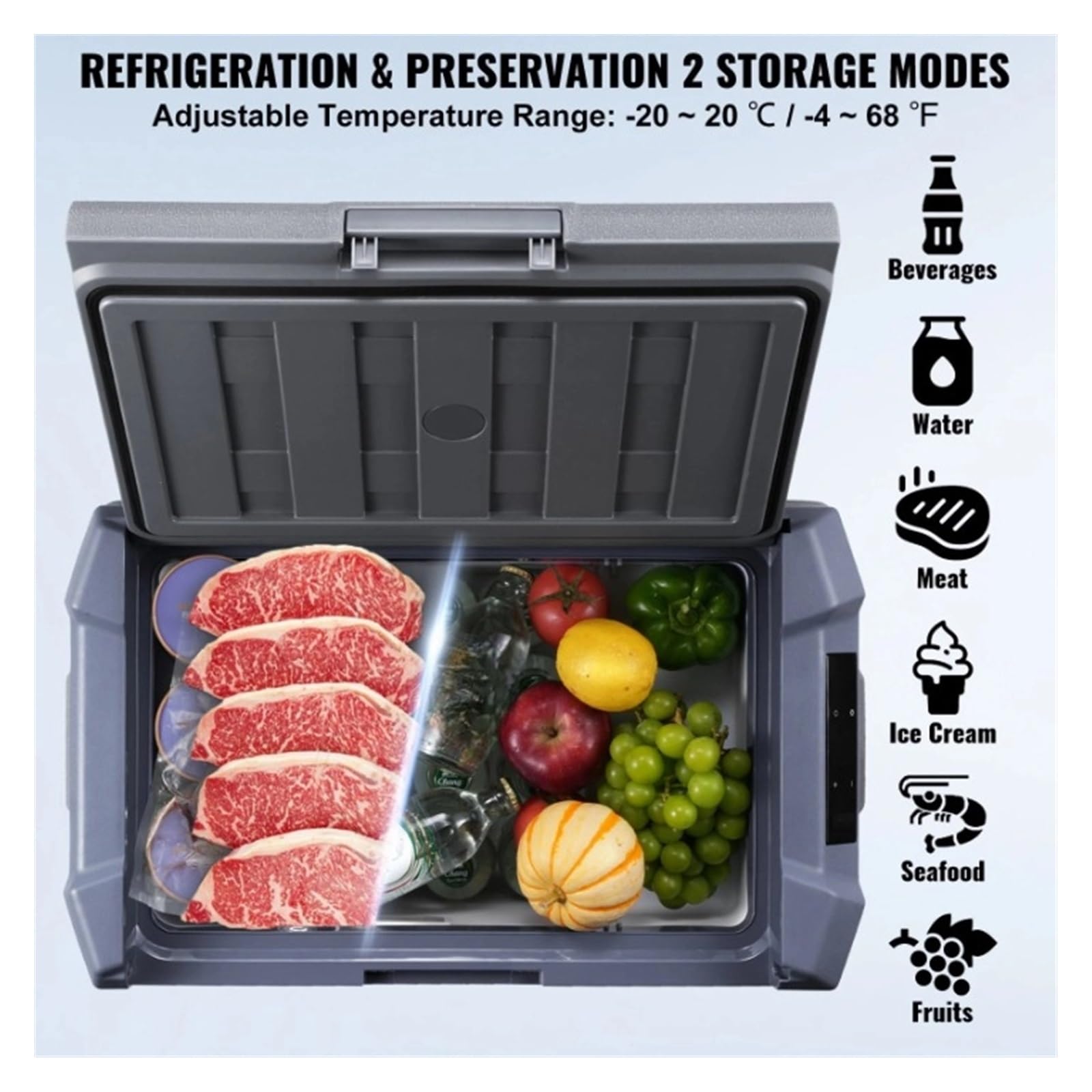Refrigerador portátil de una Zona for Coche de 30/37/45 l con compresor y luz integrada for Camping al Aire Libre.(NL30)