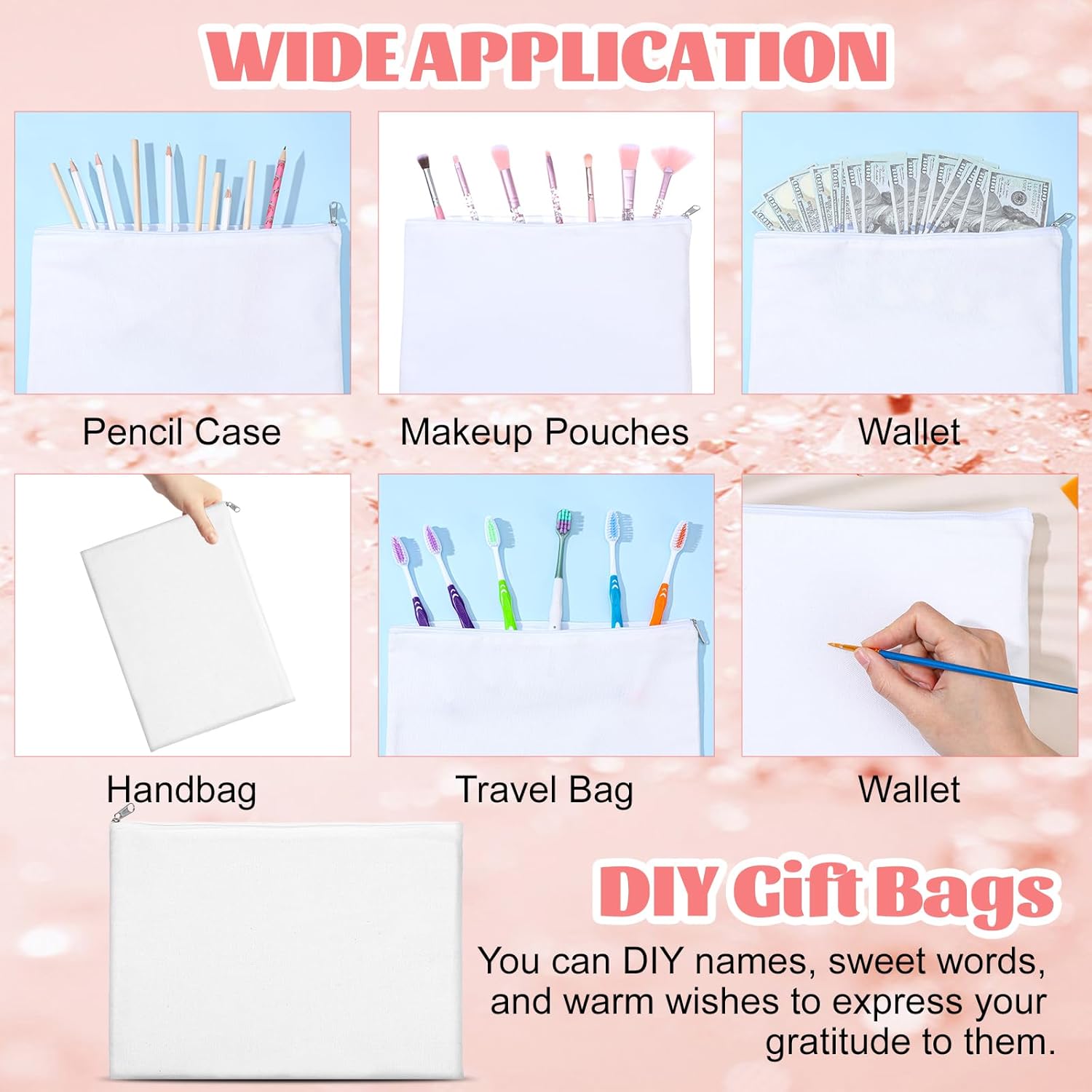 Tobeelec 30 Pcs Canvas Zipper Pouch, 12x9'' Large Canvas Cosmetic Pouch With Zipper, White Makeup Bags Plain for Women, Blank Bag Organizer Purse for Travel, Toiletry, DIY Crafts