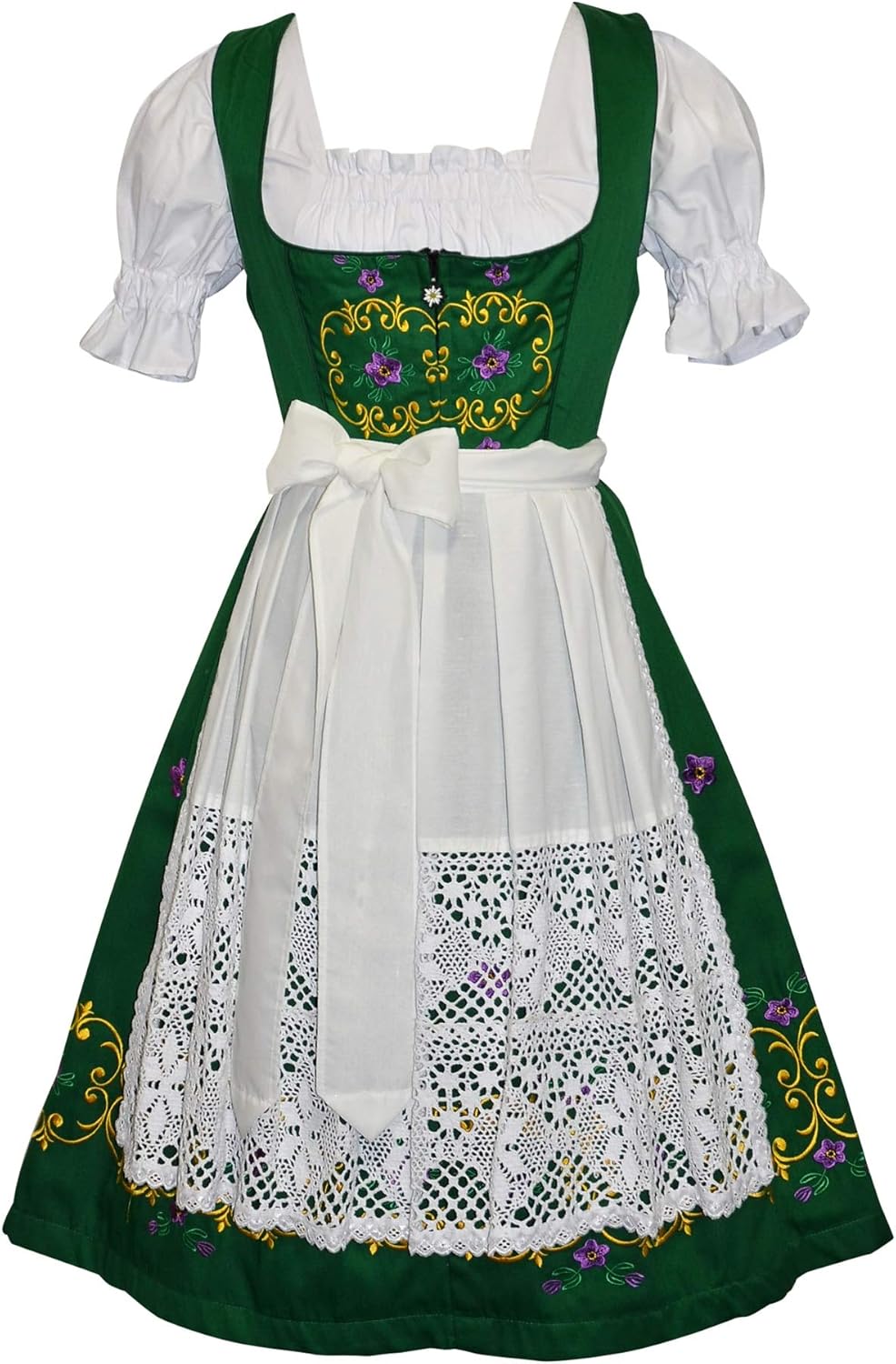 Dirndl Trachten Haus 3-Piece Long Green German Embroidered Oktoberfest Dress - Image 3