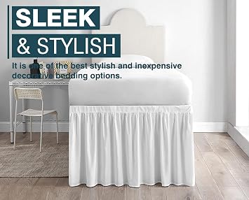 SKY BEDDINGS Dorm Bed Skirt, Twin XL - 42 Drop, White