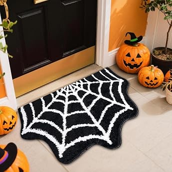 Halloween Doormat 3D Halloween Decorative Indoor Door Mat Ghosts Bat Spider Web Pumpkin Decorative Doormat Horror Non-Slip Floor Mat Gothic Carpet Halloween Door Mat for Halloween Decoration C