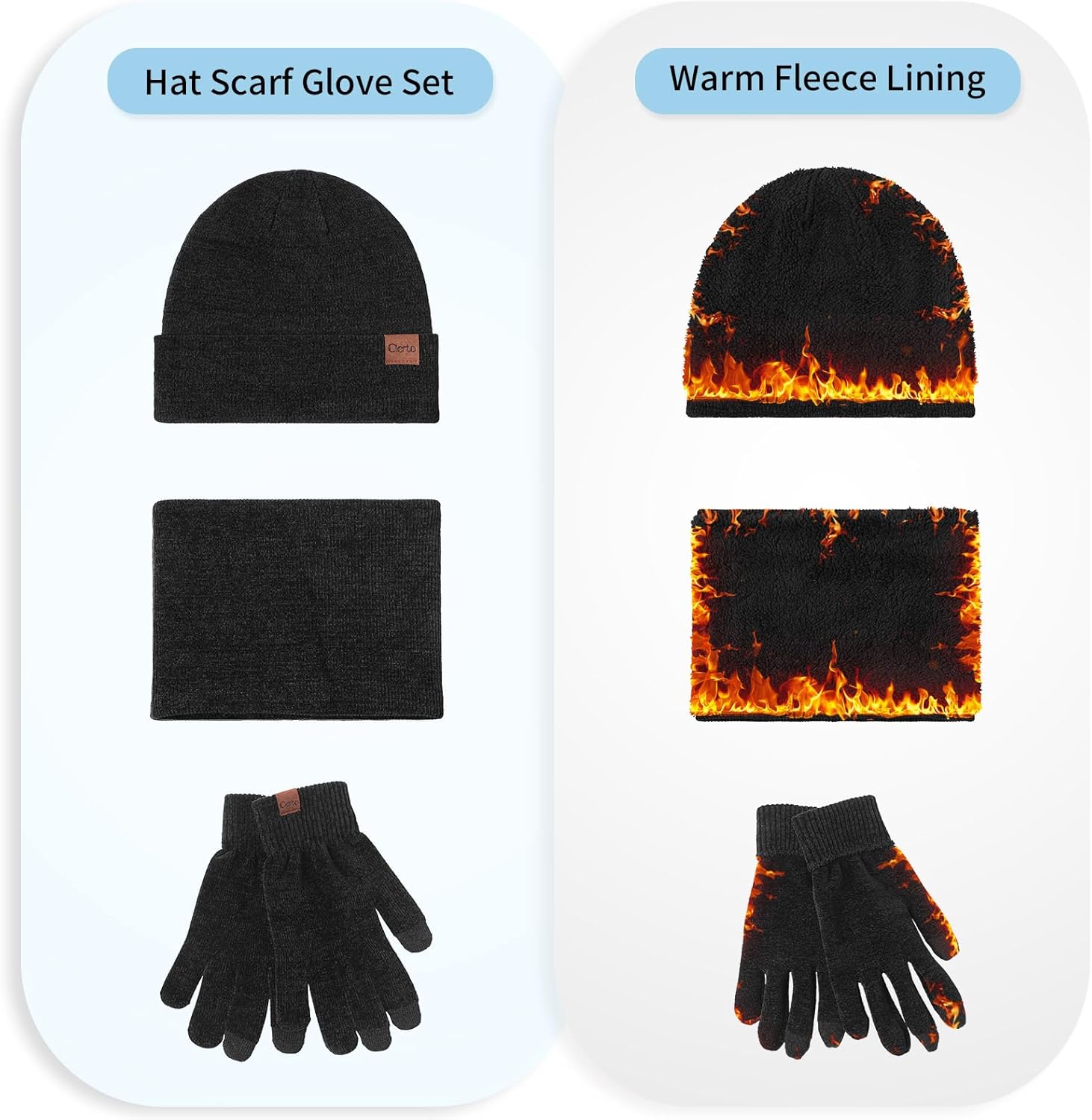 Cierto Winter Knit Beanie Hat Gloves Set for Men Women, Neck Warmer Scarf and Touch Screen Gloves - Image 4