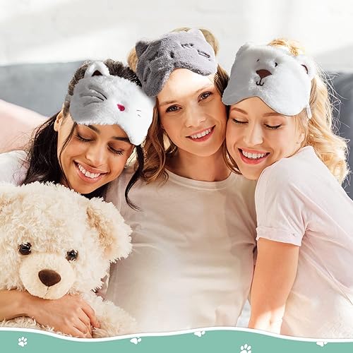 Miniatura 4 de SATINIOR Linda máscara de ojos para dormir, 3 piezas, máscara de dormir de animales de dibujos animados para gatos, cubierta suave para niños,
