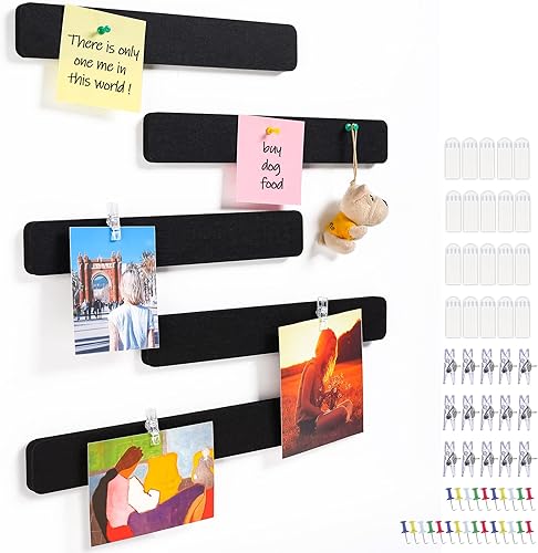 Tiras de fieltro para tablón de anuncios, 5 azulejos de fieltro con tiras de recambio, uso como tablero de notas de oficina en casa o tablero de